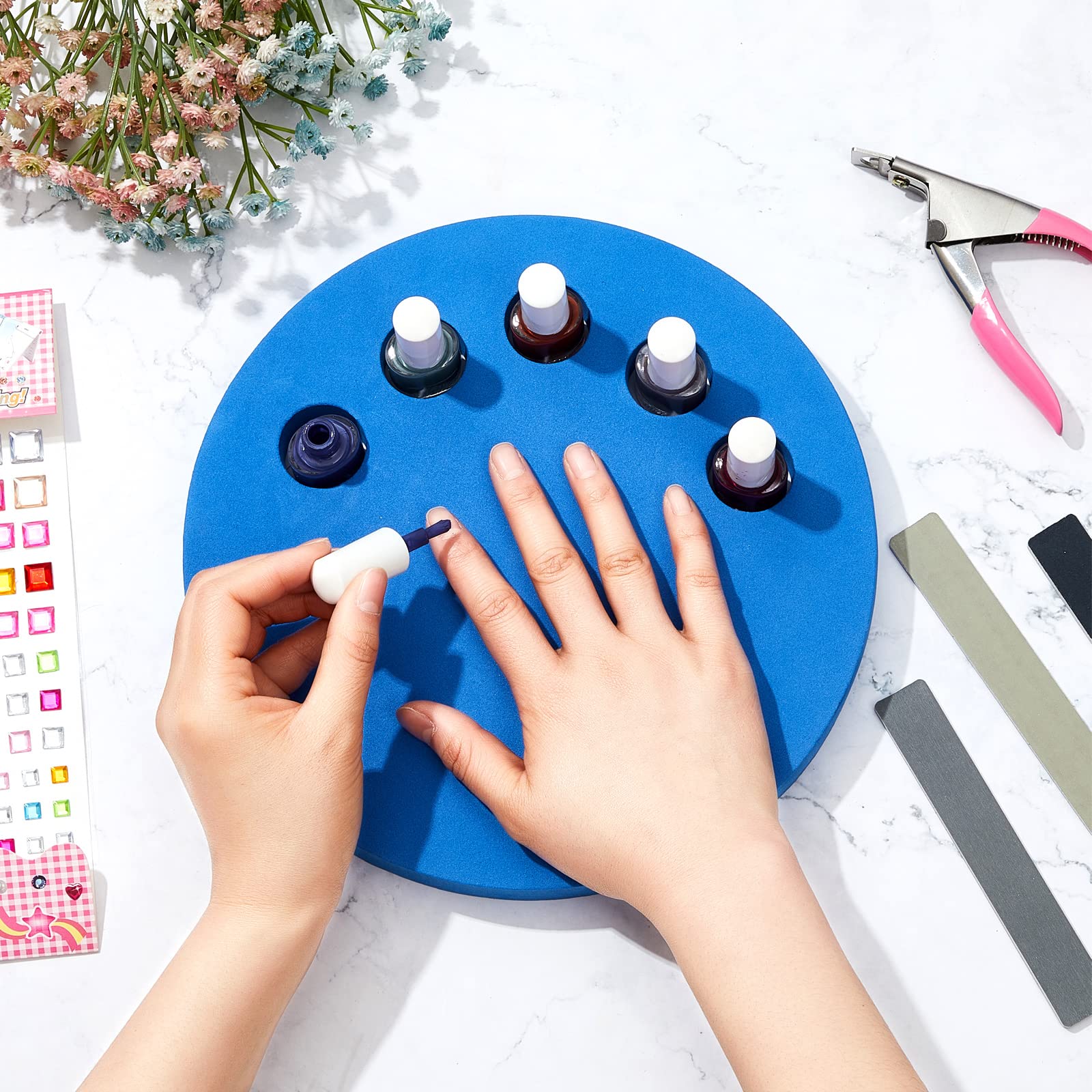 Weysat 2-in-1 Anti Spill Nail Polish Holder Stand - Nail Polish Organizer & Bottle Holder for Manicure & Pedicure - Blue Nail Art Accessories for Salon & Home Use