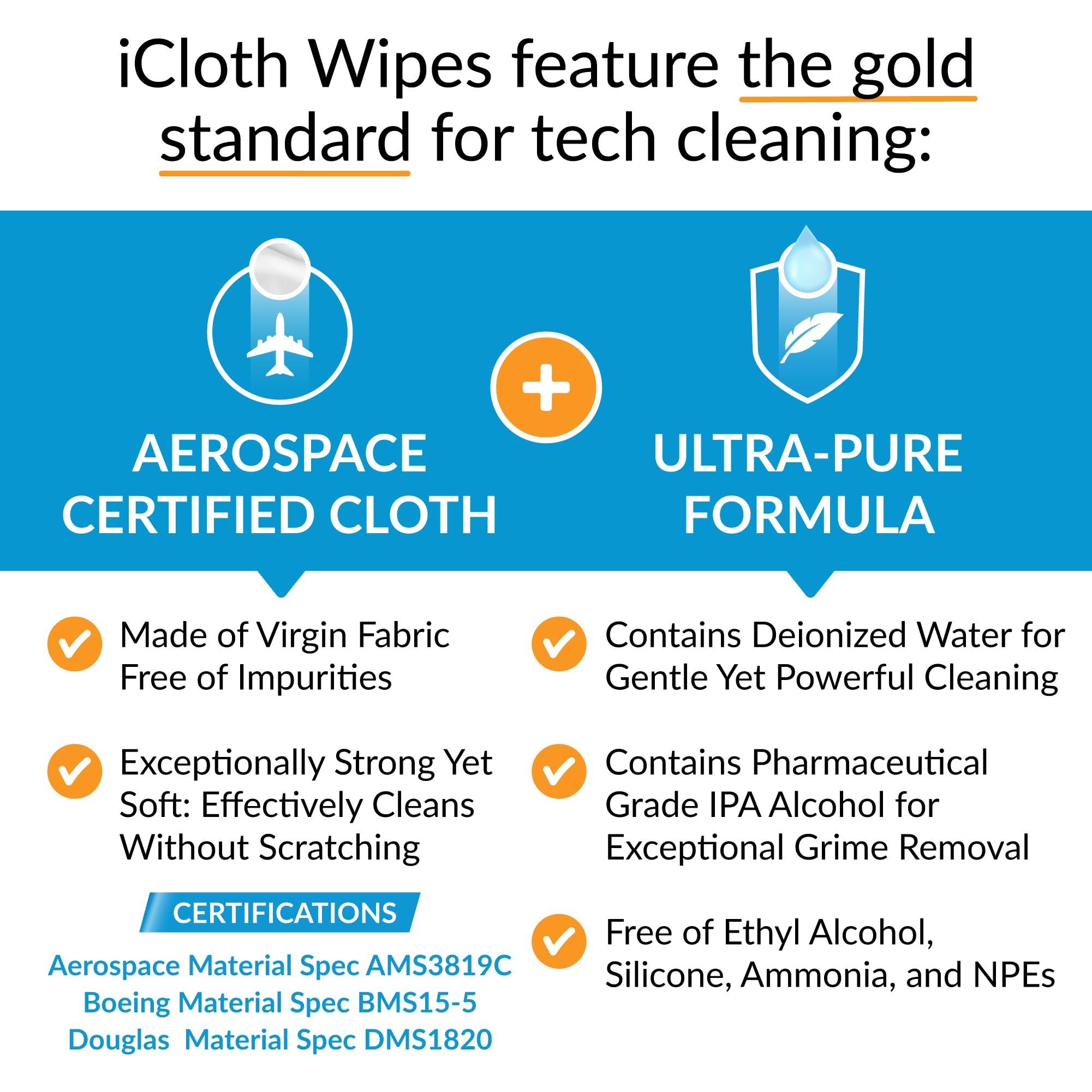 iCloth Large Screen Cleaning Wipes for Electronics - Lint-Free, Streak-Free, Fast-Drying - Removes Dust, Fingerprints & Smudges (500 Count) - Perfect for Phones, Tablets, Laptops & TVs