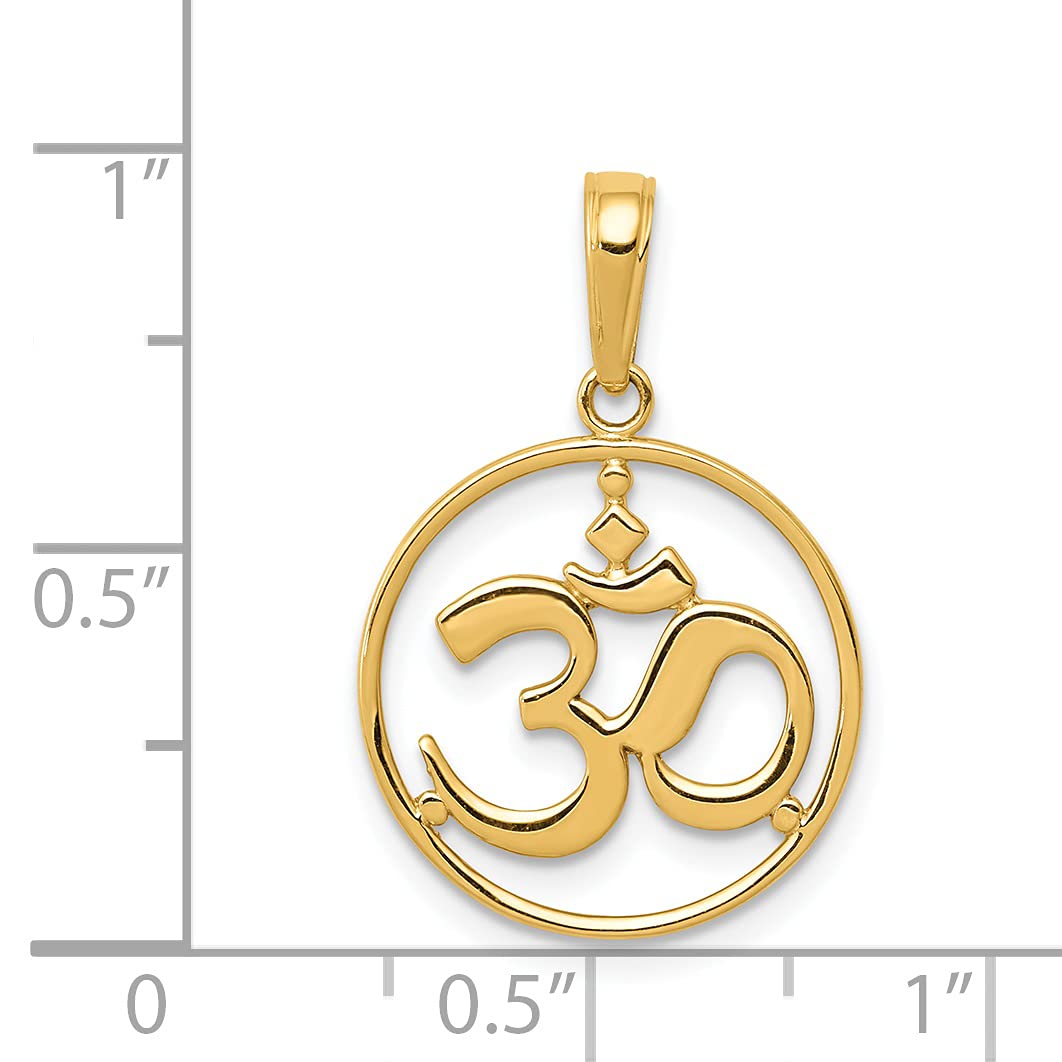 14K Yellow Gold Yoga Om Symbol Pendant - Round Cut-Out Design for Meditation & Spiritual Jewelry - Perfect for Yoga Practice, Gift Giving & Everyday Wear