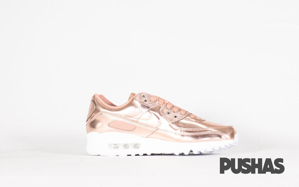 Nike Air Max 90 Women's Running Shoes - Metallic Rose Gold Colorway | Comfortable Cushioned Sneakers for Jogging, Gym Workouts & Casual Wear