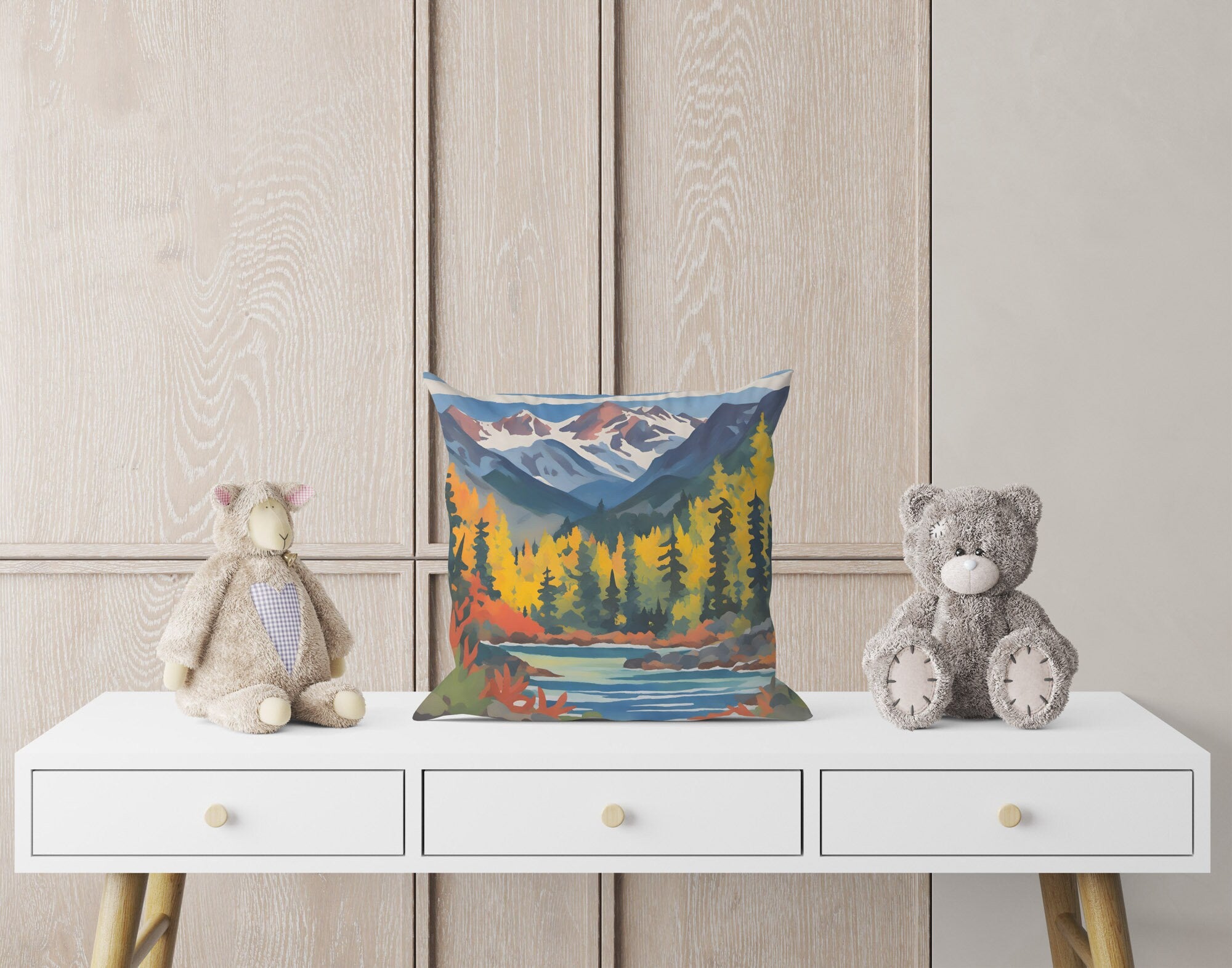 North Cascades National Park Decorative Throw Pillow Cover 16x16 Inches - USA Travel Inspired Artist Design Colorful Home Decor for Sofa, Bed, Living Room