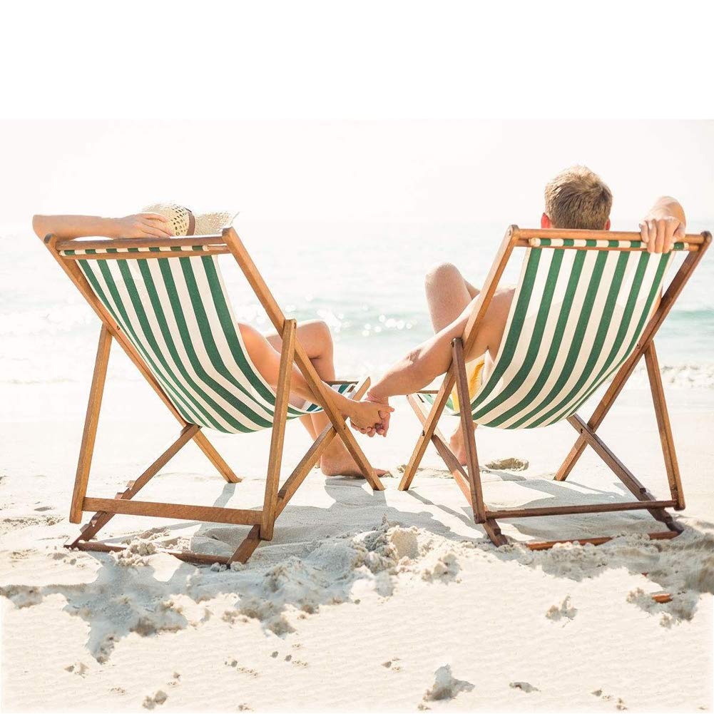 **Premium Adjustable Solid Wood Folding Beach Chair - 4-Position Recliner with Oxford Canvas & Pillow - Portable Outdoor Lounge Chair for Beach, Camping, Picnics, and Backyard Relaxation**
