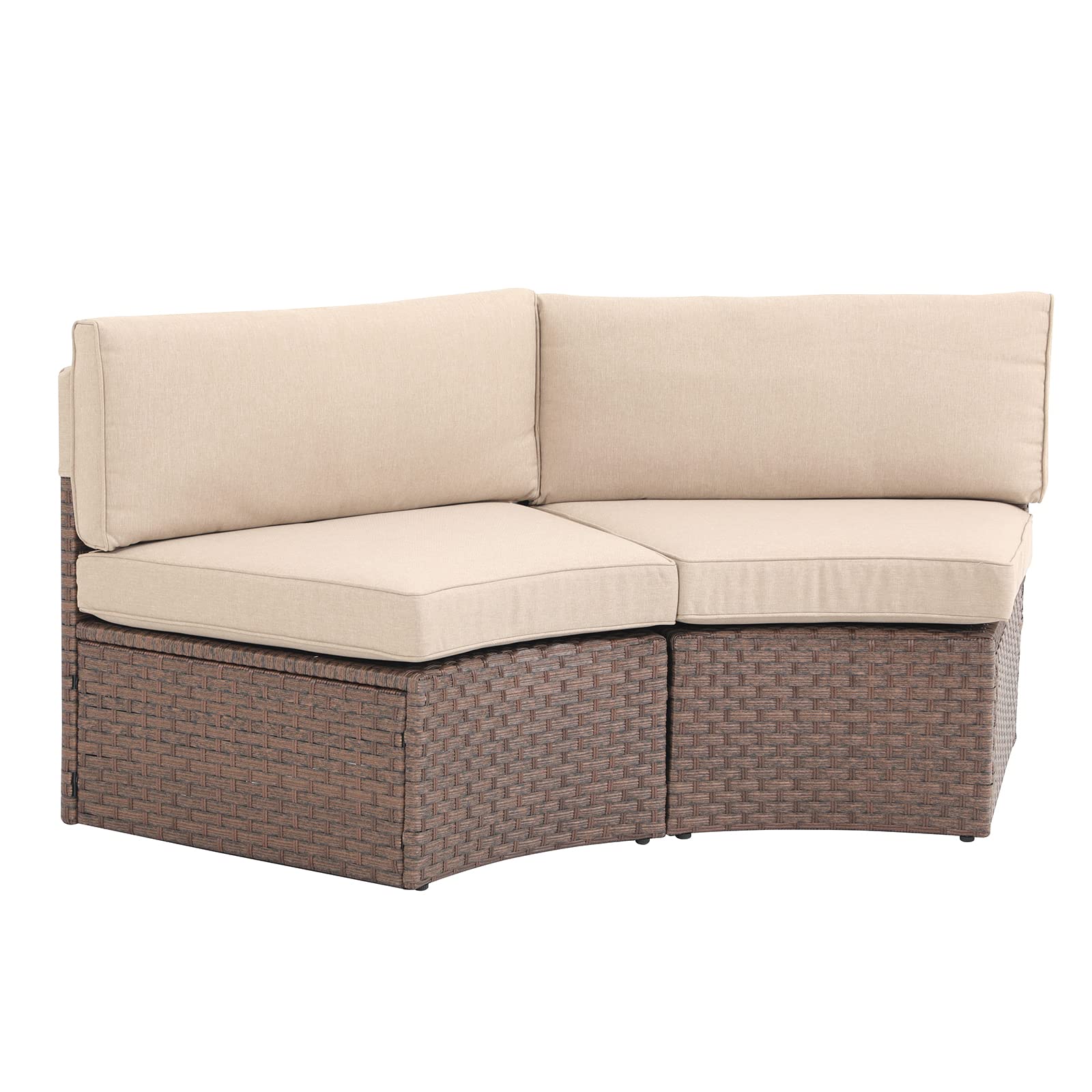 SUNSITT 2-Piece Half Moon Patio Furniture Set - Curved Outdoor Wicker Sectional Sofa with Beige Cushions for Garden, Poolside & Backyard Relaxation
