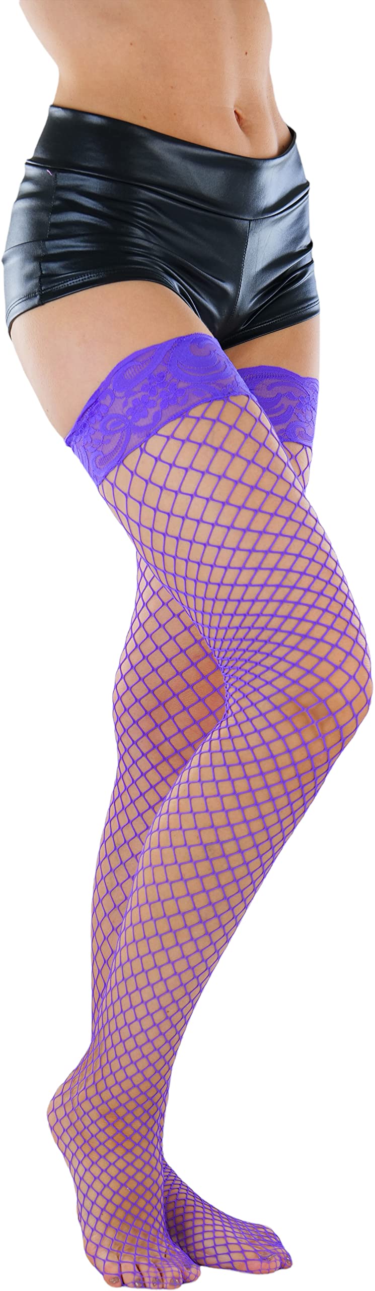 ToBeInStyle Women’s Bright & Vibrant Fishnet Thigh High Stockings - Sexy Sheer Tights for Cosplay, Halloween, Burlesque & Night Out