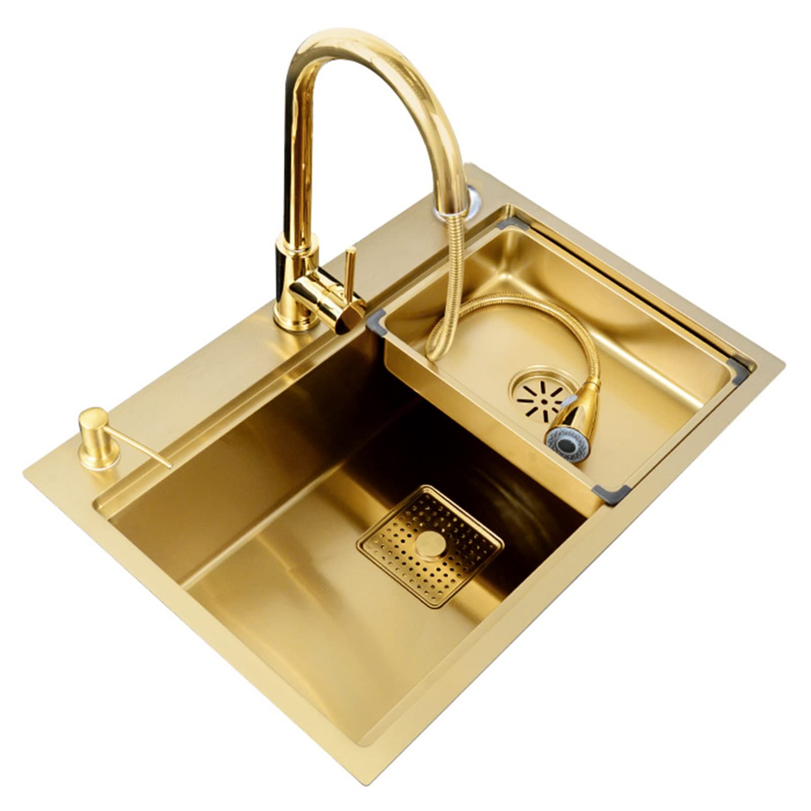 Golden Large Single Kitchen Sink with Soap Dispenser - Premium Bar & Island Sink with Assembly Accessories | Perfect for Modern Homes & Commercial Bars