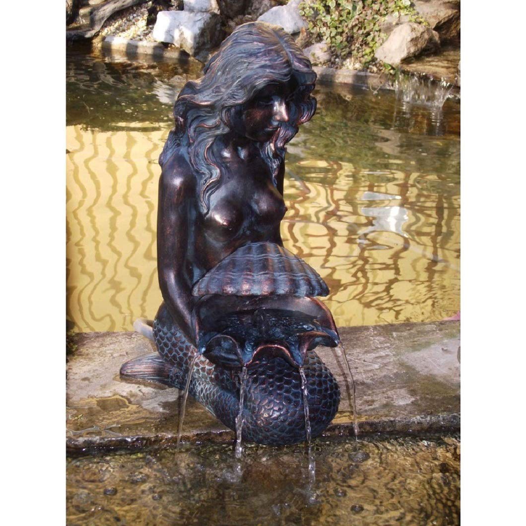 Michelle Mermaid Water Feature - Polyresin Pond Spitter Fountain Sculpture for Water Gardens, Koi Ponds, Patios & Pool Decor | Outdoor Waterfall Decor & Backyard Landscape Centerpiece