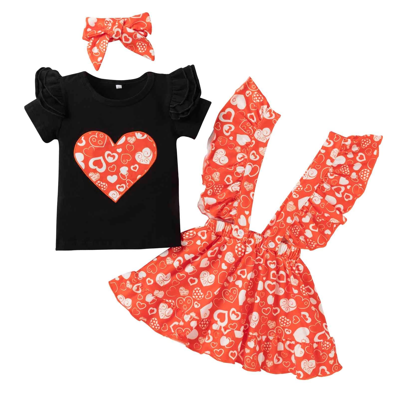 Princess Day Tops Valentine's Bowknot Ruffle Suspender T-Shirt & Skirt Set for Baby Girls - Perfect for Birthday Parties, Valentine's Day & Special Occasions