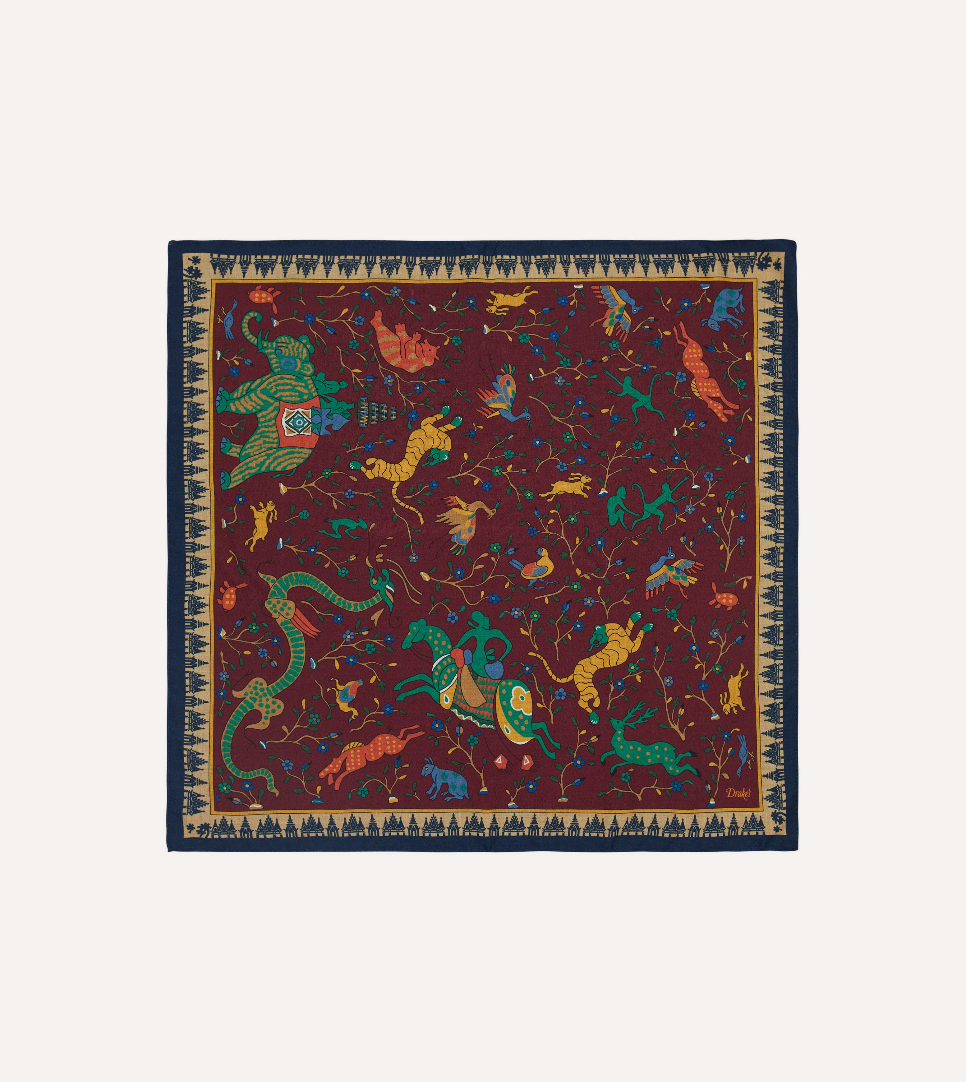 Stylish Red Mythical Animals Print Wool Silk Bandana Scarf - Fashionable Unisex Accessory for Outdoor Adventures, Travel, and Casual Wear