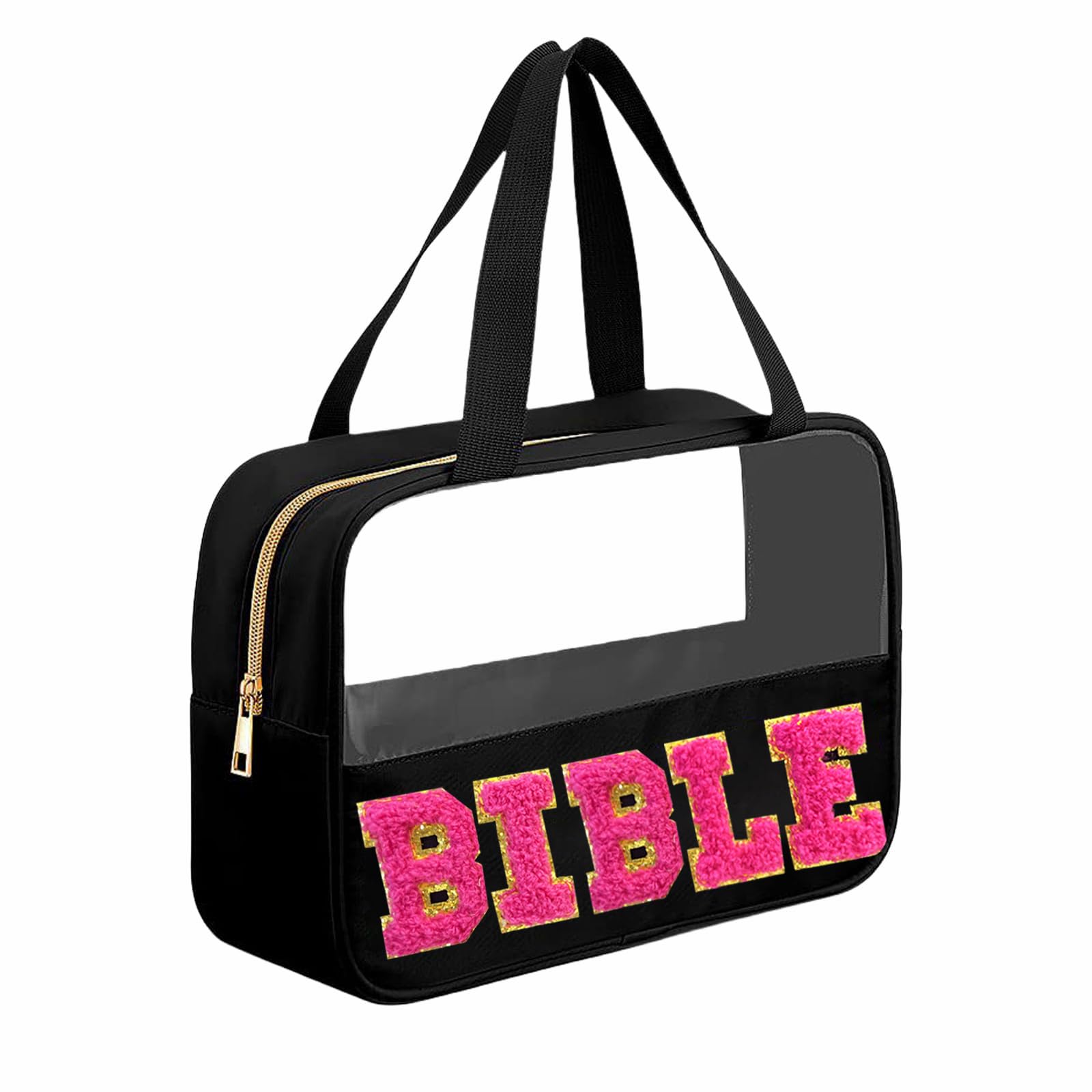 Pink Chenille Letter Bible Bag for Women & Girls - Zippered Church Bag with Handle for Bible Study Supplies & Accessories - Perfect Christian Gift for Church, Bible Study, and Worship Services