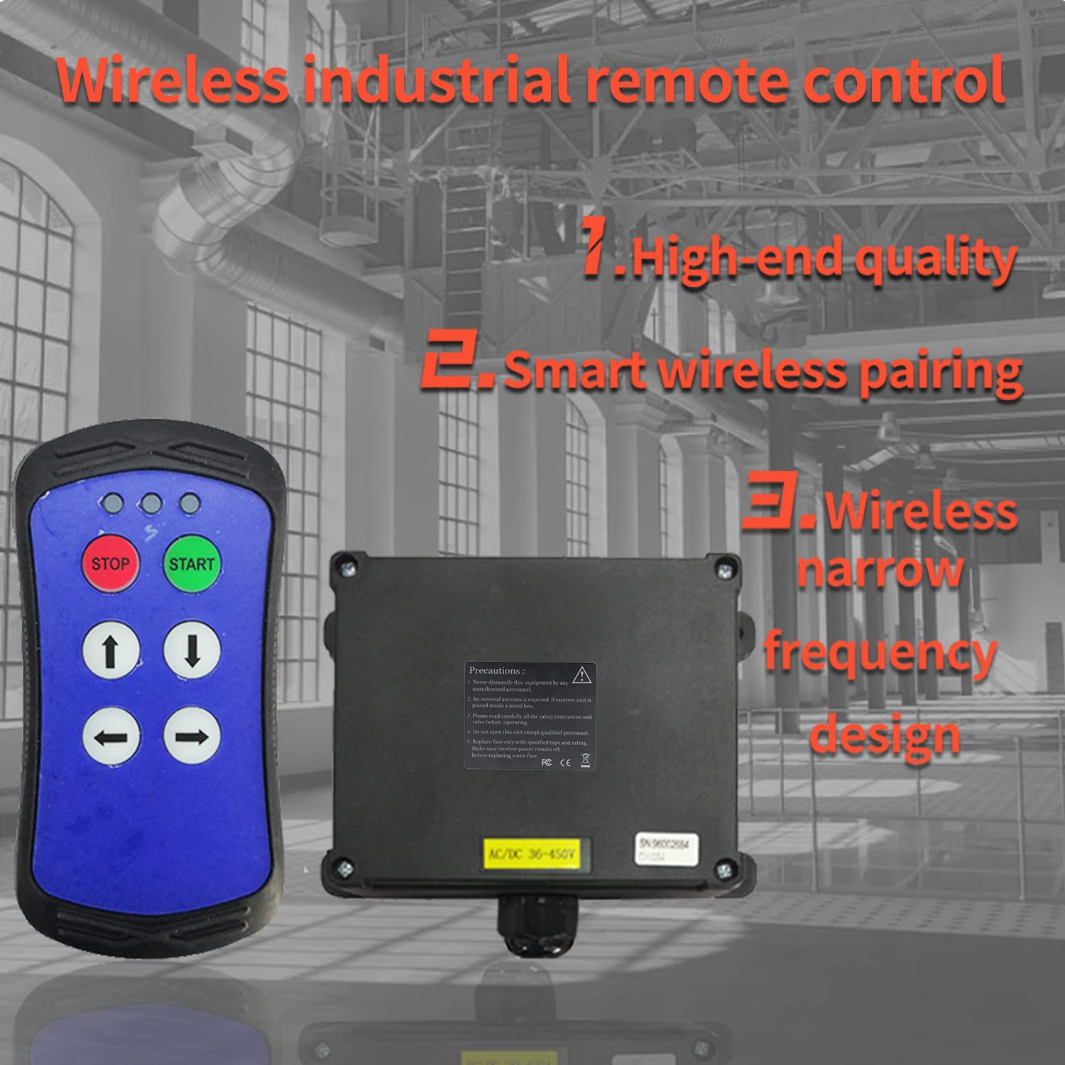 **A400 Industrial Wireless Remote Control for Crane Hoist & Truck Tailgate - 4 Button Transmitter & Receiver - 110V/220V/380V (AC/DC 36-460V) - Ideal for Construction, Warehousing & Heavy Equipment Operations**