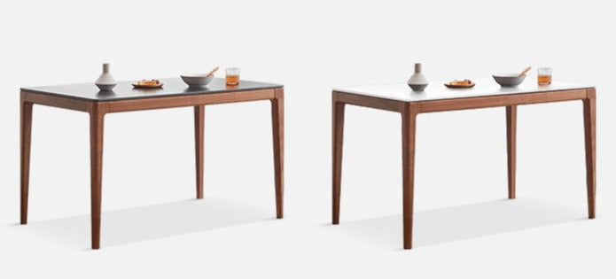 Premium Black Walnut Wood Dining Table with Natural Slate Stone Top - Elegant Farmhouse Style for Dining Room, Kitchen, or Rustic Home Decor