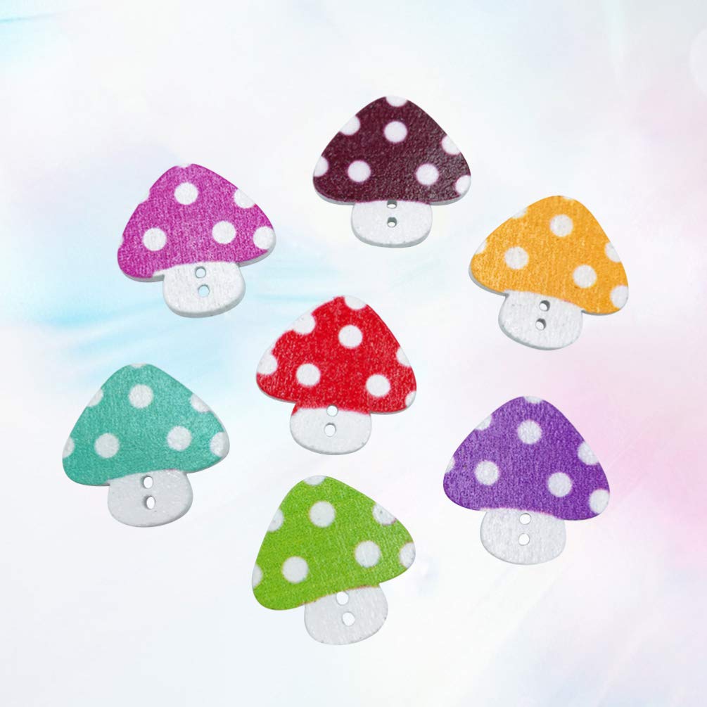 SUPVOX 50pcs Wooden Cartoon Mushroom Buttons for DIY Sewing, Clothing Embellishment, Scrapbooking - 23mm Mixed Color Buttons for Jeans, Blouses & Crafts - Perfect for DIY Projects, Kids Clothing & Handmade Gifts