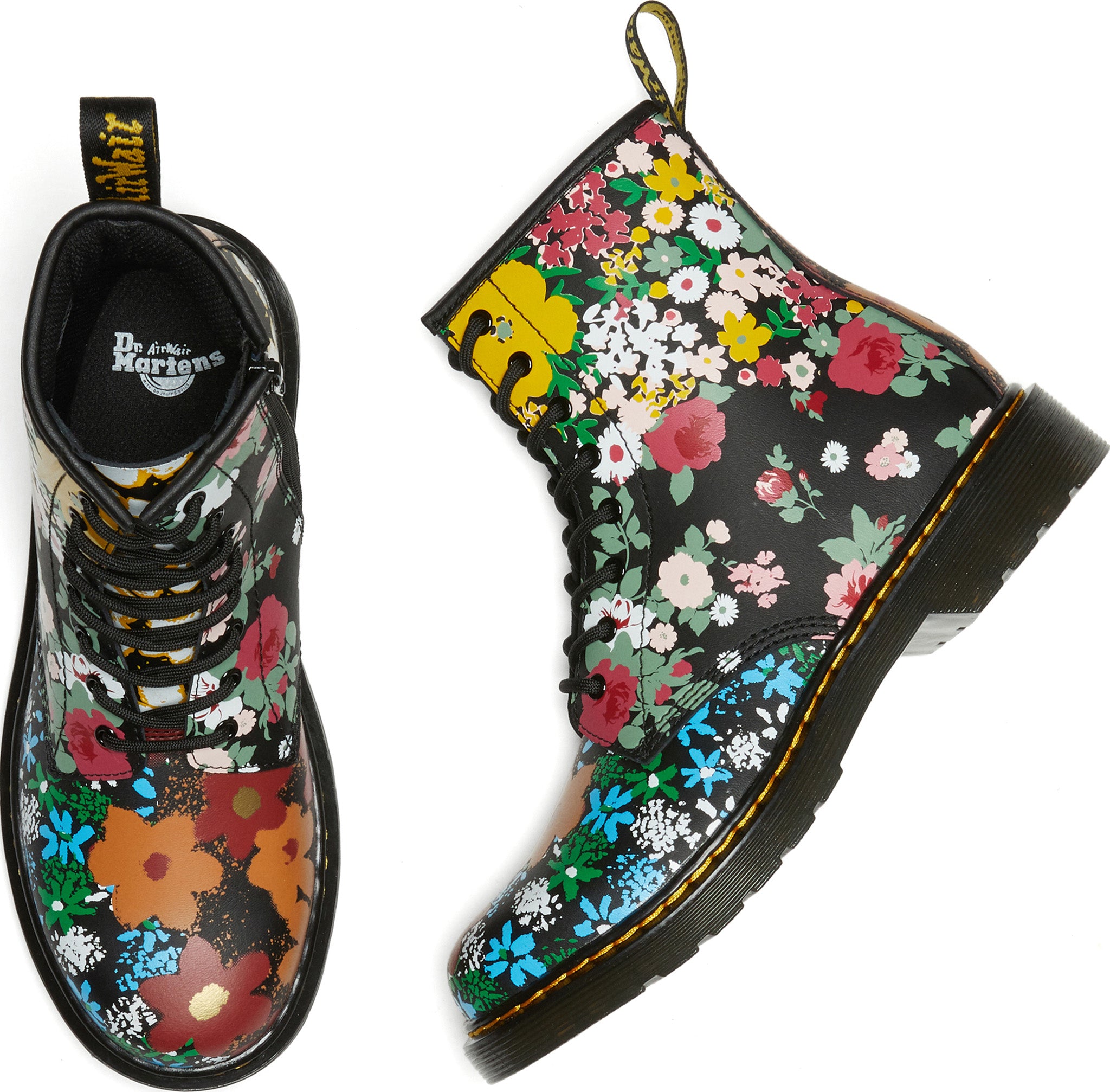 Dr. Martens 1460 Floral Mash Up Boots for Big Kids - Waterproof Ankle Boots with Floral Print | Perfect for School, Outdoor Adventures & Fashion Statements