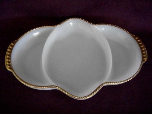Vintage Fire King Oven Ware Milk Glass Divided Serving Dish - Relish Tray, Candy Bowl & Appetizer Plate for Parties, Picnics & Holiday Gatherings