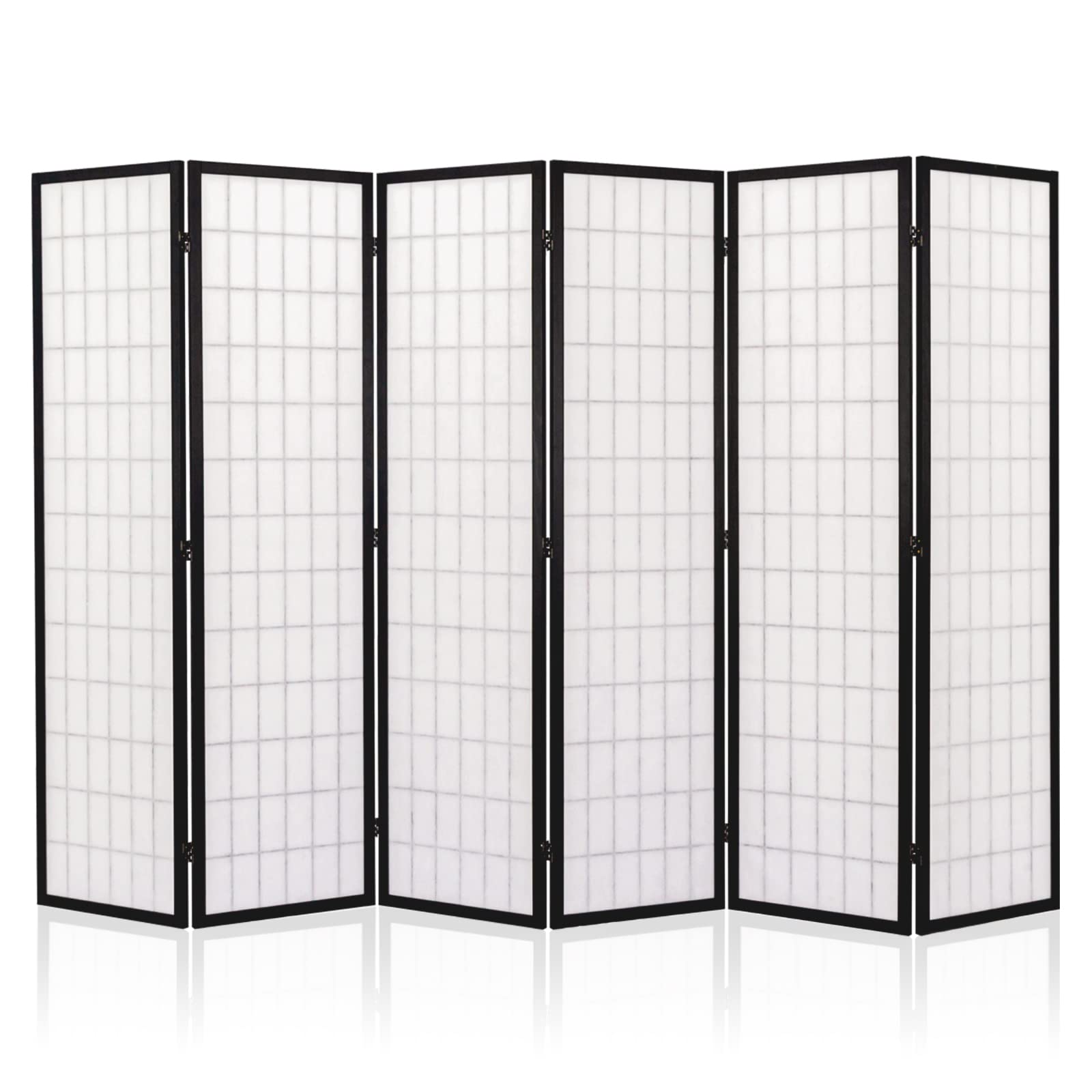 6 Panel Shoji Screen - Japanese Style Room Divider & Folding Privacy Screen - 66.9 Inch Black Assembly-Free Partition for Living Room, Bedroom, Office - Perfect for Home Decor, Zen Spaces & Room Separation