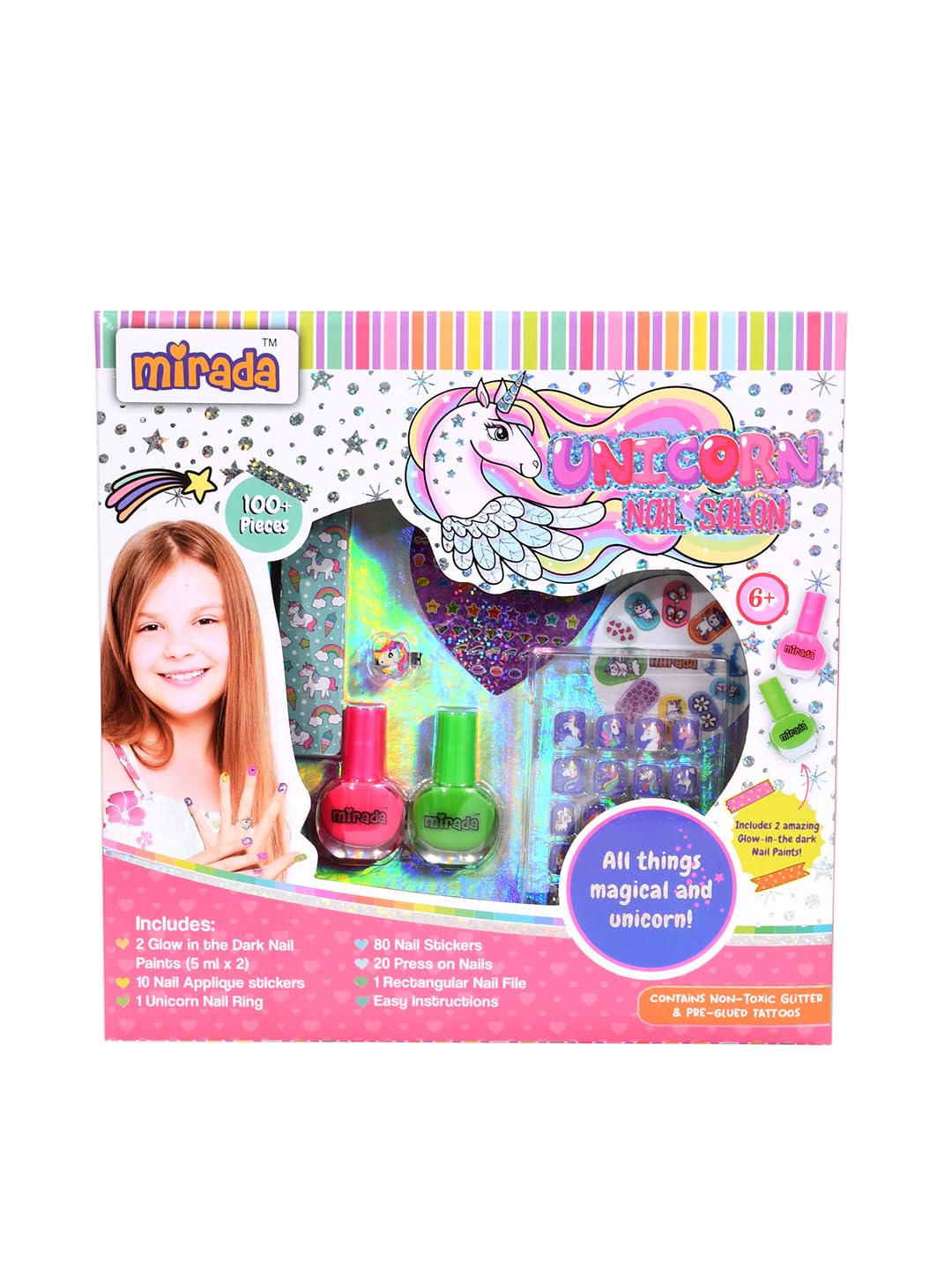 Unicorn Nail Art Kit for Girls - 48 Colors Gel Polish Set with Glitter & Stickers | DIY Salon Manicure at Home, Birthday Gifts for Kids & Teens