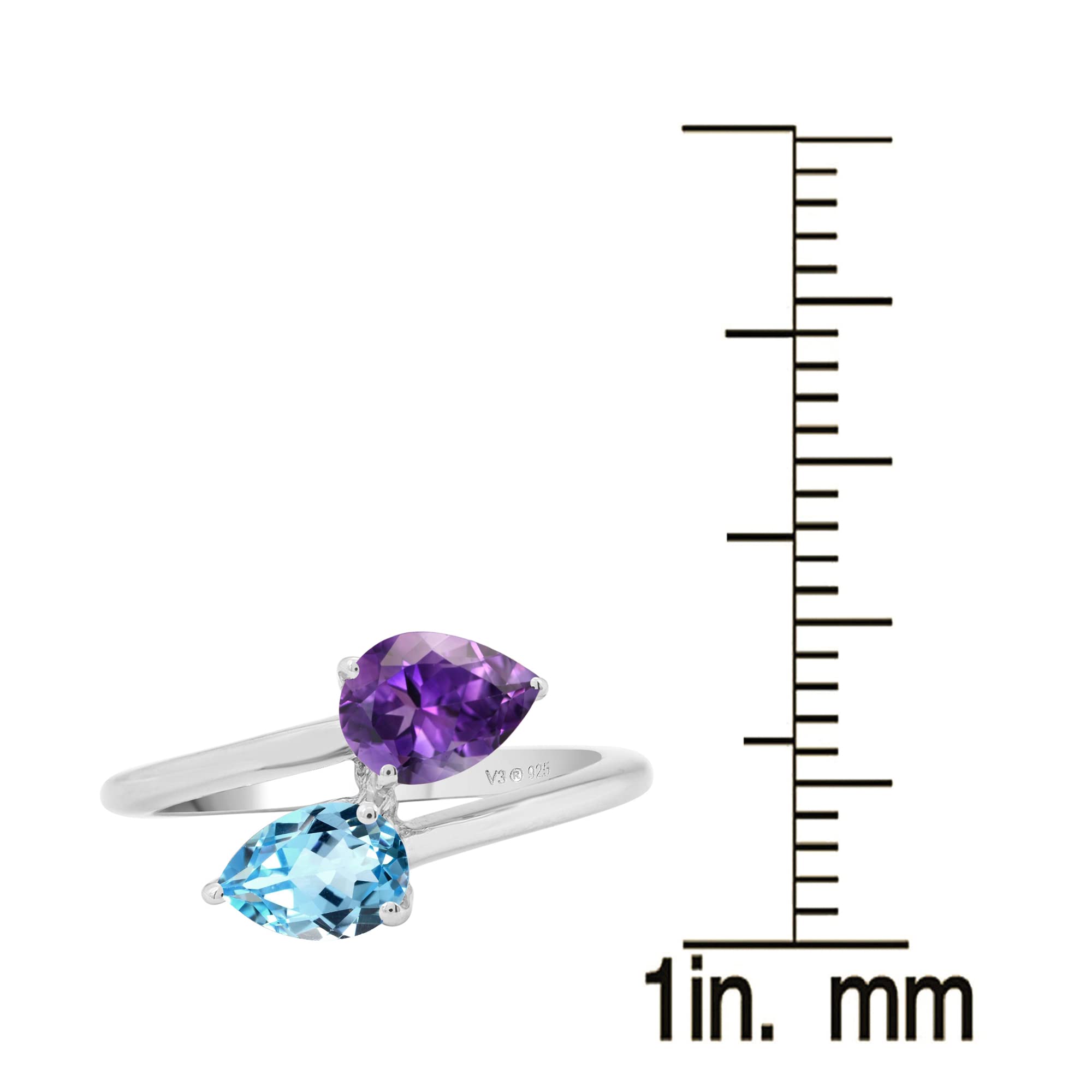 Natural Amethyst & Sky Blue Topaz Sterling Silver Bypass Ring for Women - Elegant Jewelry Gift for Birthday, Anniversary & Special Occasions