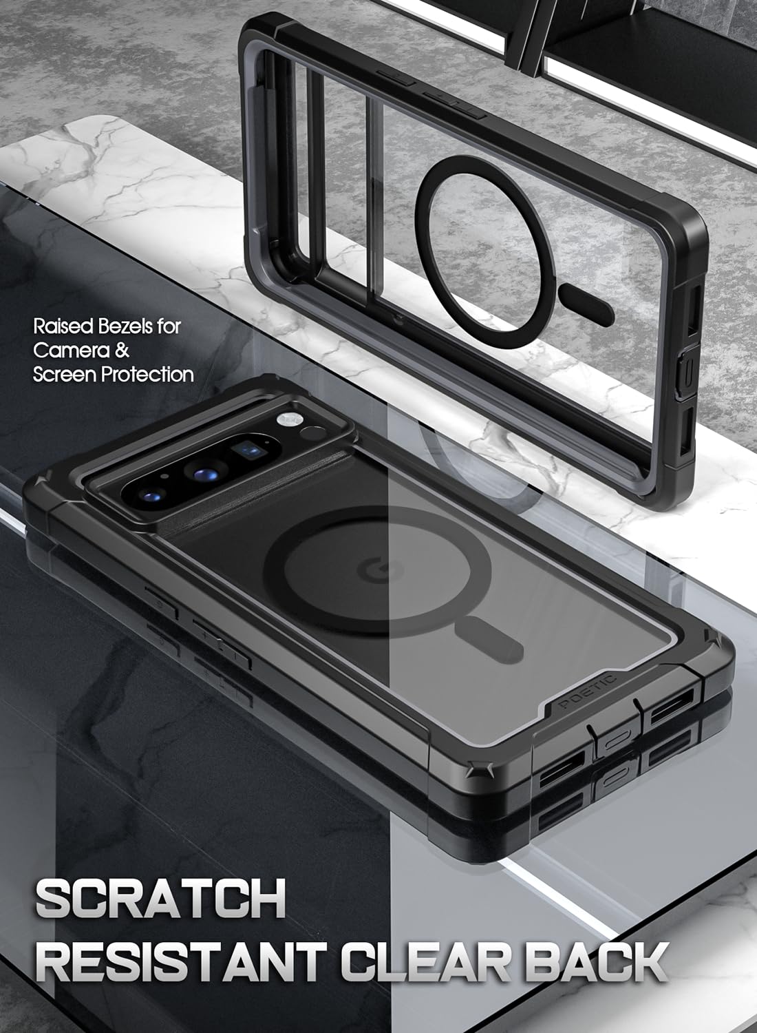 Poetic Guardian MagPro Case for Google Pixel 8 Pro 5G - Magsafe Compatible with Built-in Screen Protector | Shockproof Rugged Clear Cover | Works with Fingerprint ID | Black/Clear | Perfect for Outdoor Adventures & Daily Protection