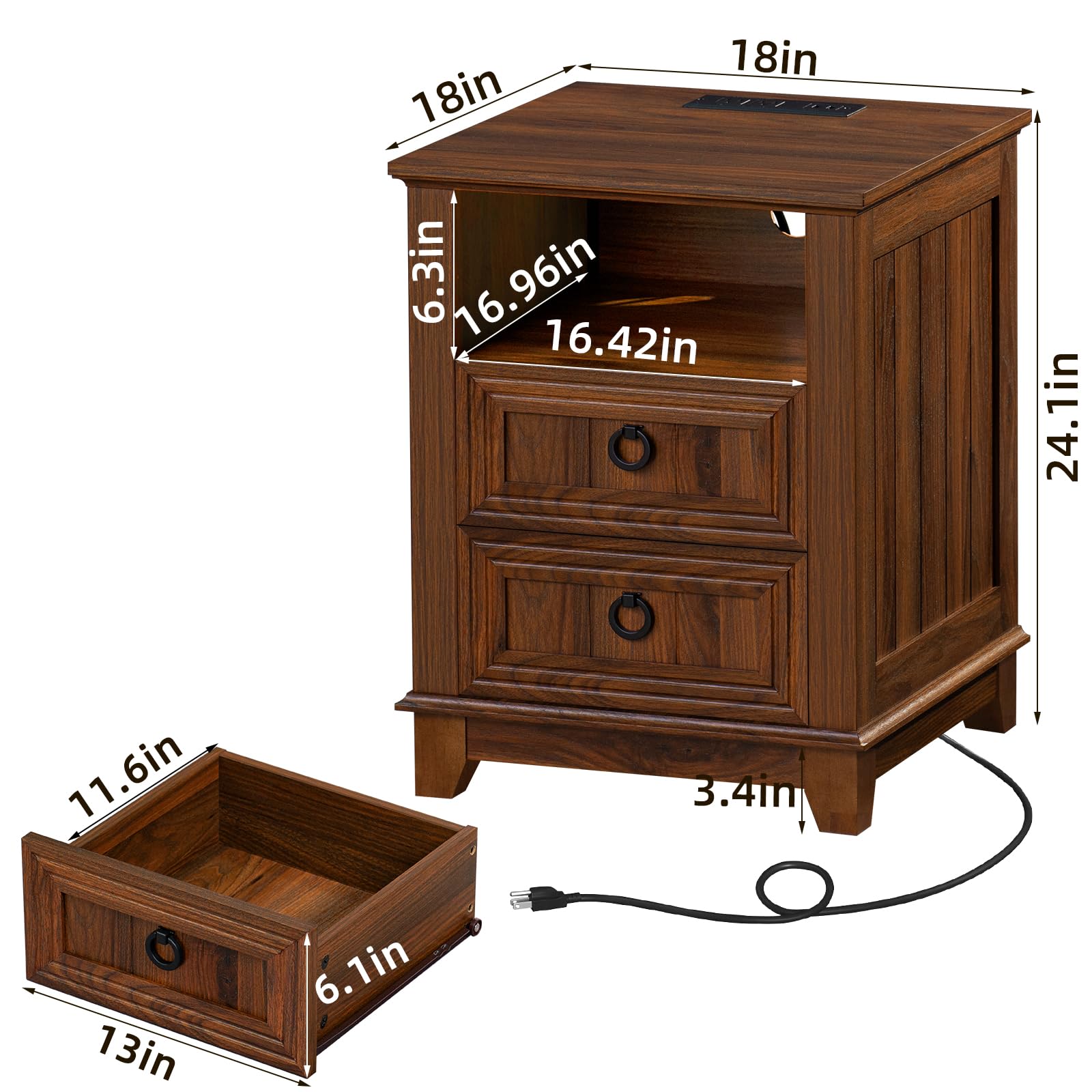 Rustic Farmhouse Coffee Table Set of 3 with USB Charging Station & Hidden Storage - Country Style Living Room Center Table & Nightstand 3-Piece Furniture Set for Home, Office - Perfect for Family Gatherings, Movie Nights & Remote Work