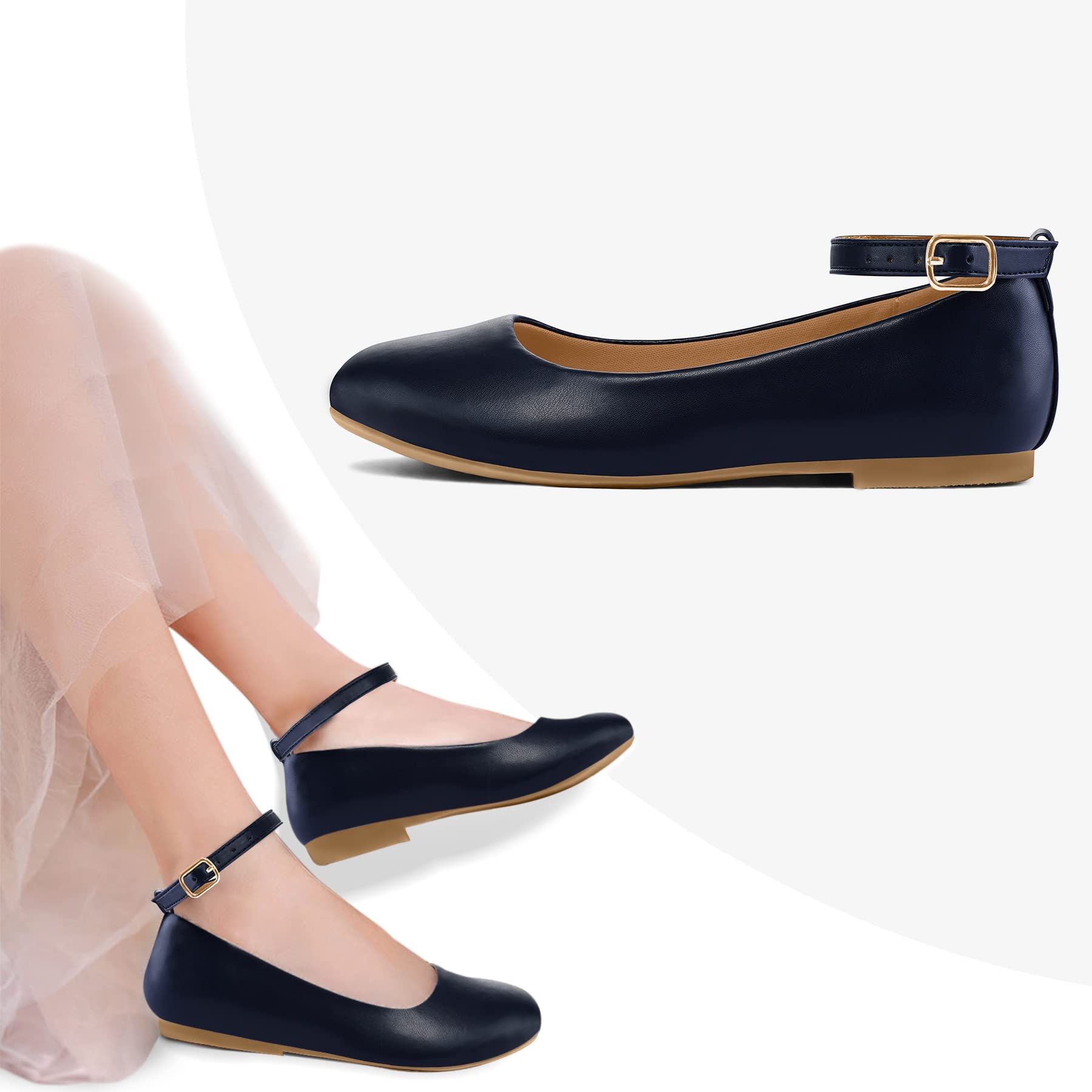 K KomForme Girls' Ballet Flats with Ankle Strap - Comfortable Dress Shoes for Toddler, Little Kid & Big Kid - Perfect for Dance Recitals, School Events & Special Occasions