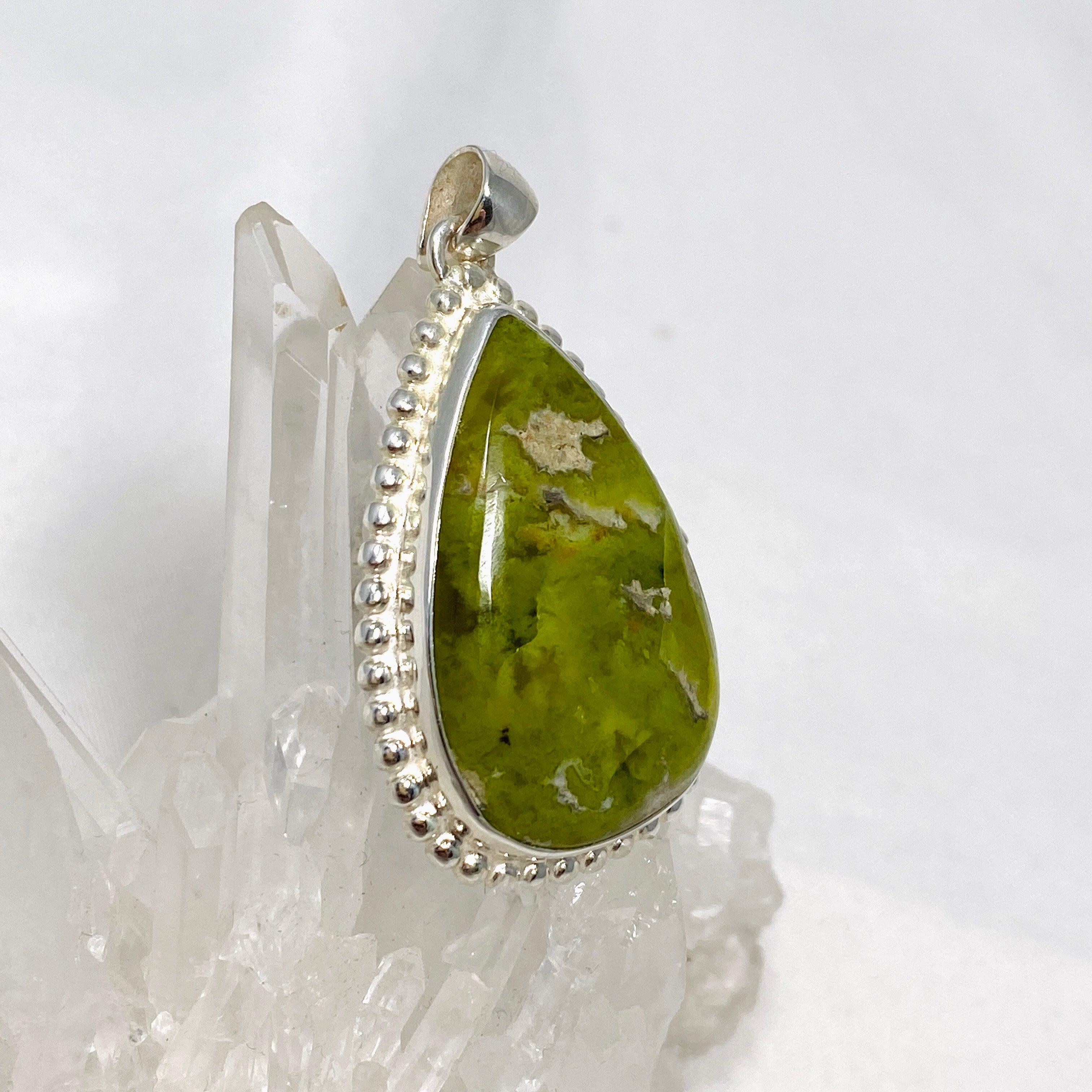 Natural Green Opal Teardrop Pendant from Madagascar - Handcrafted Sterling Silver Jewelry KPGJ4545 | Perfect for Gift Giving, Special Occasions & Boho Fashion
