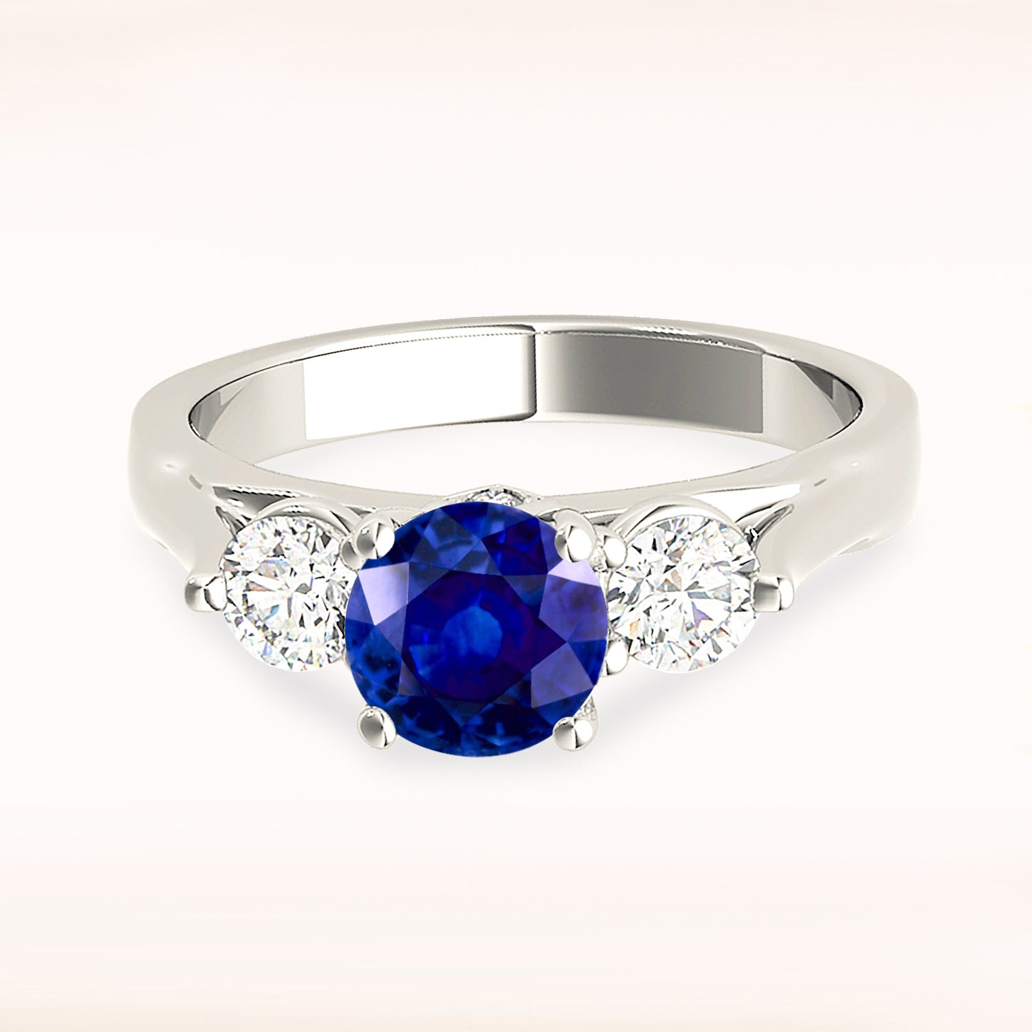 1.35 Carat Genuine Blue Sapphire Three Stone Ring - Elegant Engagement, Wedding, Anniversary Jewelry Gift for Her