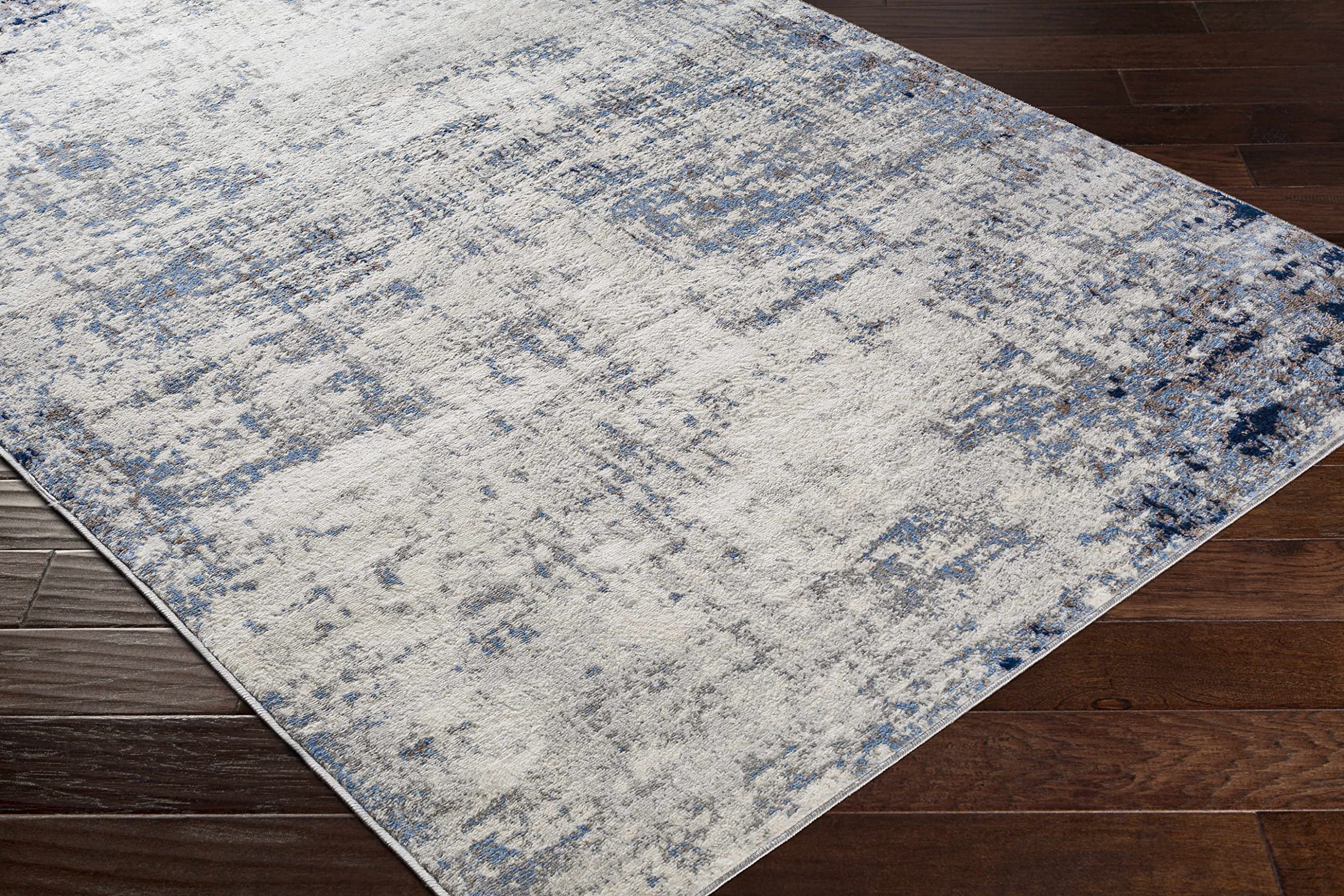 Hauteloom Texanna Neutral Abstract Bohemian Area Rug - Modern Distressed Carpet in Blue, Gray & Cream - 7'10