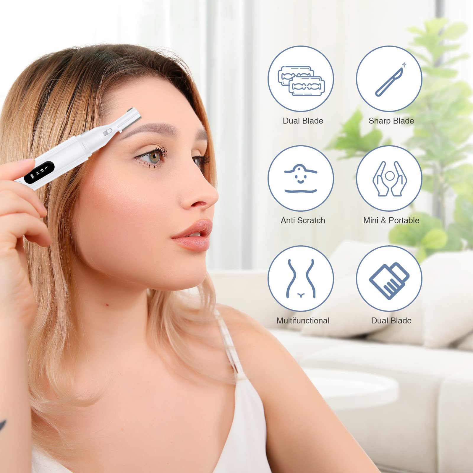 Electric Eyebrow Trimmer for Women & Men - Rechargeable Facial Hair Remover & Eyebrow Razor - Perfect for Eyebrow Shaping, Upper Lip & Peach Fuzz Removal at Home or Travel