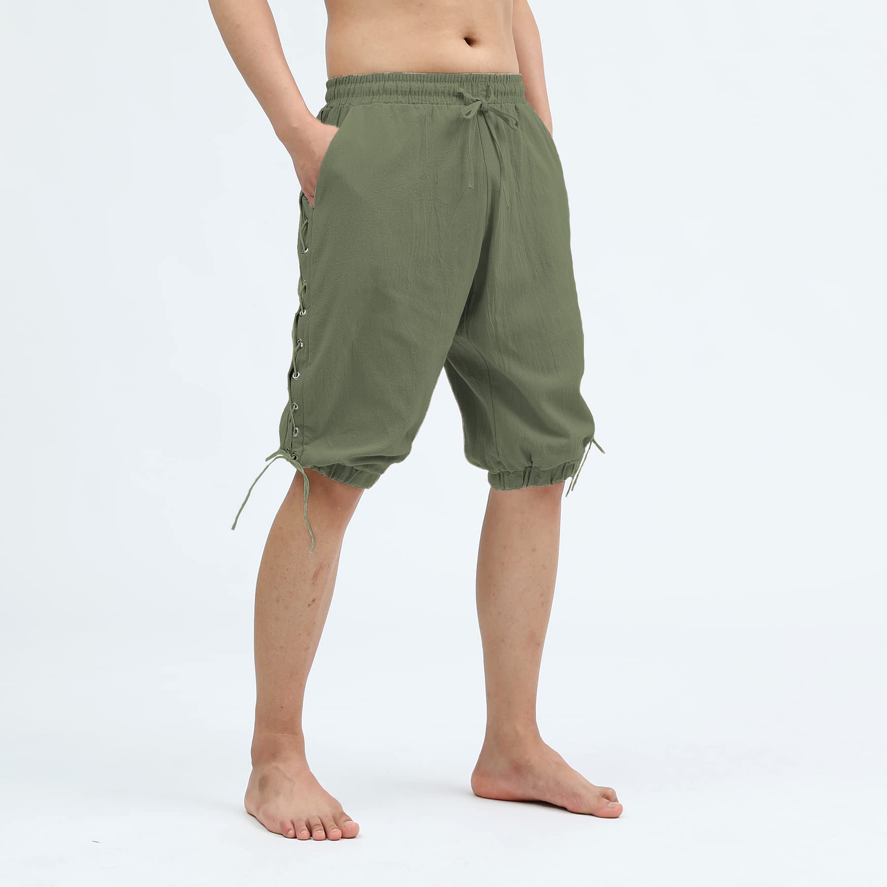 **Men's Pirate Shorts - Medieval Viking Navigator Renaissance Banded Pants - Gothic Linen Costume Shorts for Cosplay, LARP & Historical Reenactment**