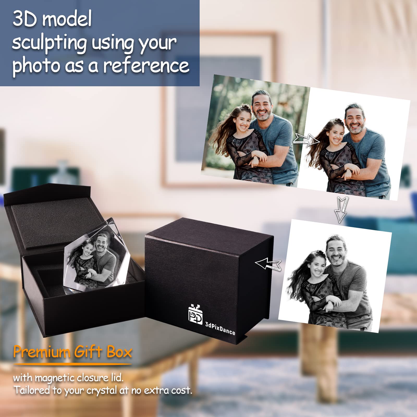 3DPIXDANCE Custom 3D Crystal Photo Engraved Gift - Personalized Anniversary, Birthday, Wedding Keepsake - Memorial, Mother's Day & Father's Day Present for Couples, Mom, Dad (Medium, Iceberg Design) - Perfect for Home Decor, Office Display & Special Occasion Gifts
