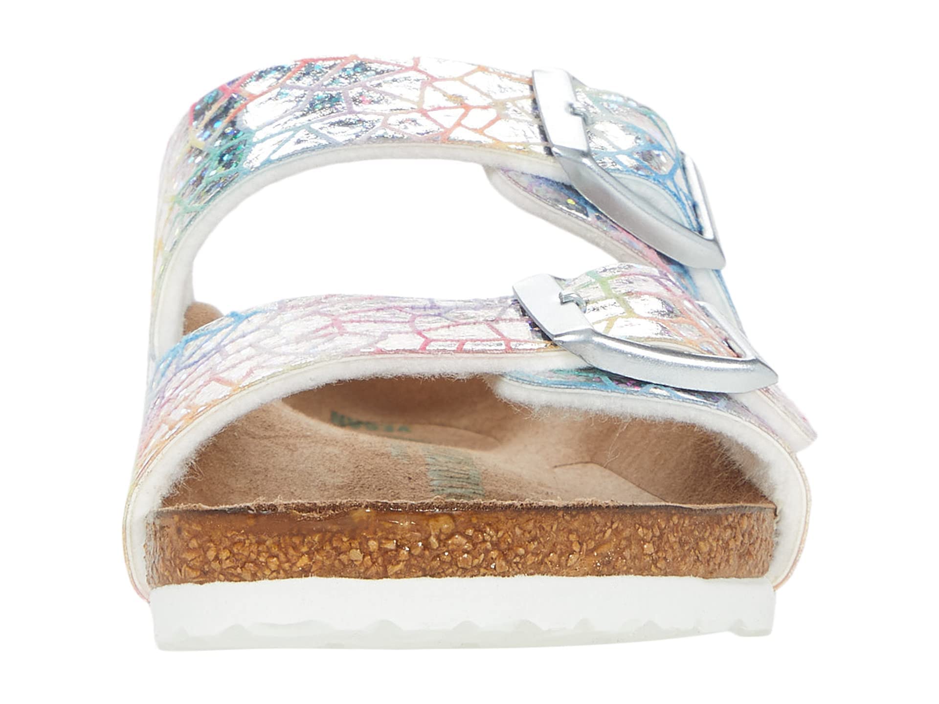 Birkenstock Arizona Vegan Sandals for Girls - Holographic Silver Microfiber - EU 34 (US 3-3.5) - Narrow Fit - Toddler/Little Kid/Big Kid Size - Perfect for School, Beach & Summer Outfits