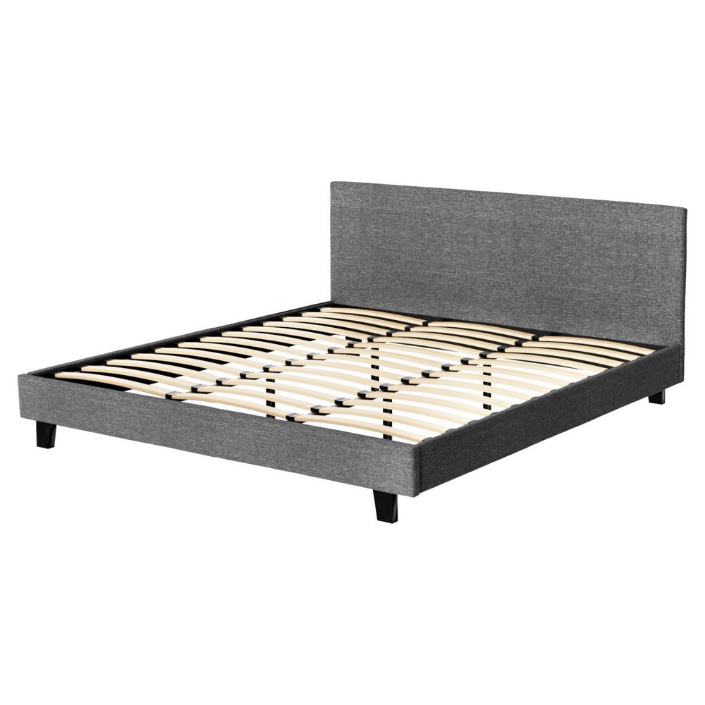 Coogee King Bed Frame Grey - Sturdy Metal Platform Bed with Headboard, Easy Assembly - Perfect for Master Bedroom, Guest Room & Modern Home Decor