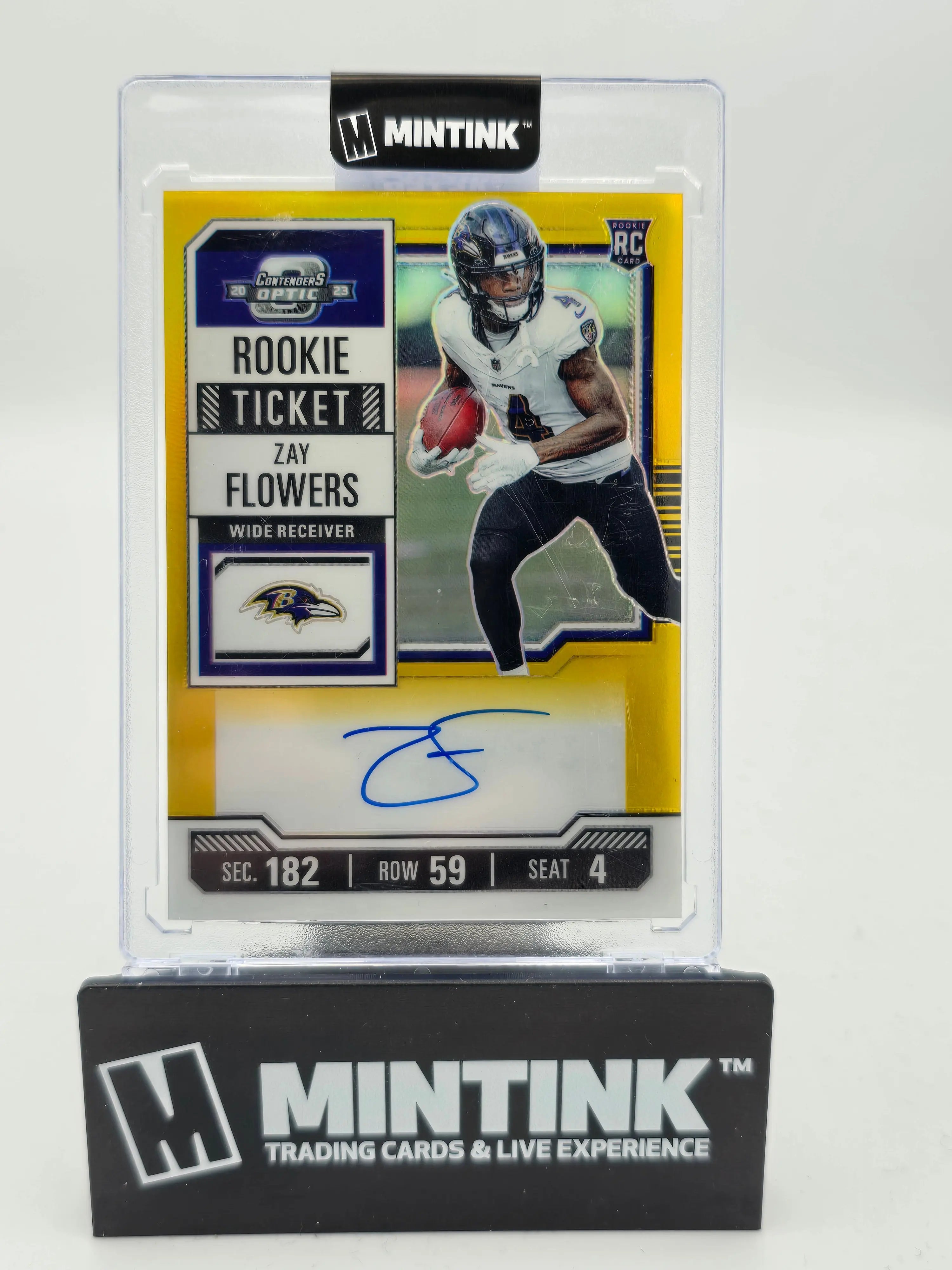 2023 Panini Contenders Zay Flowers Rookie Gold Ticket Auto 10/10 Football Trading Card - Rare Collectible for NFL Fans & Sports Memorabilia Enthusiasts (Perfect for Display, Investment & Gifting)