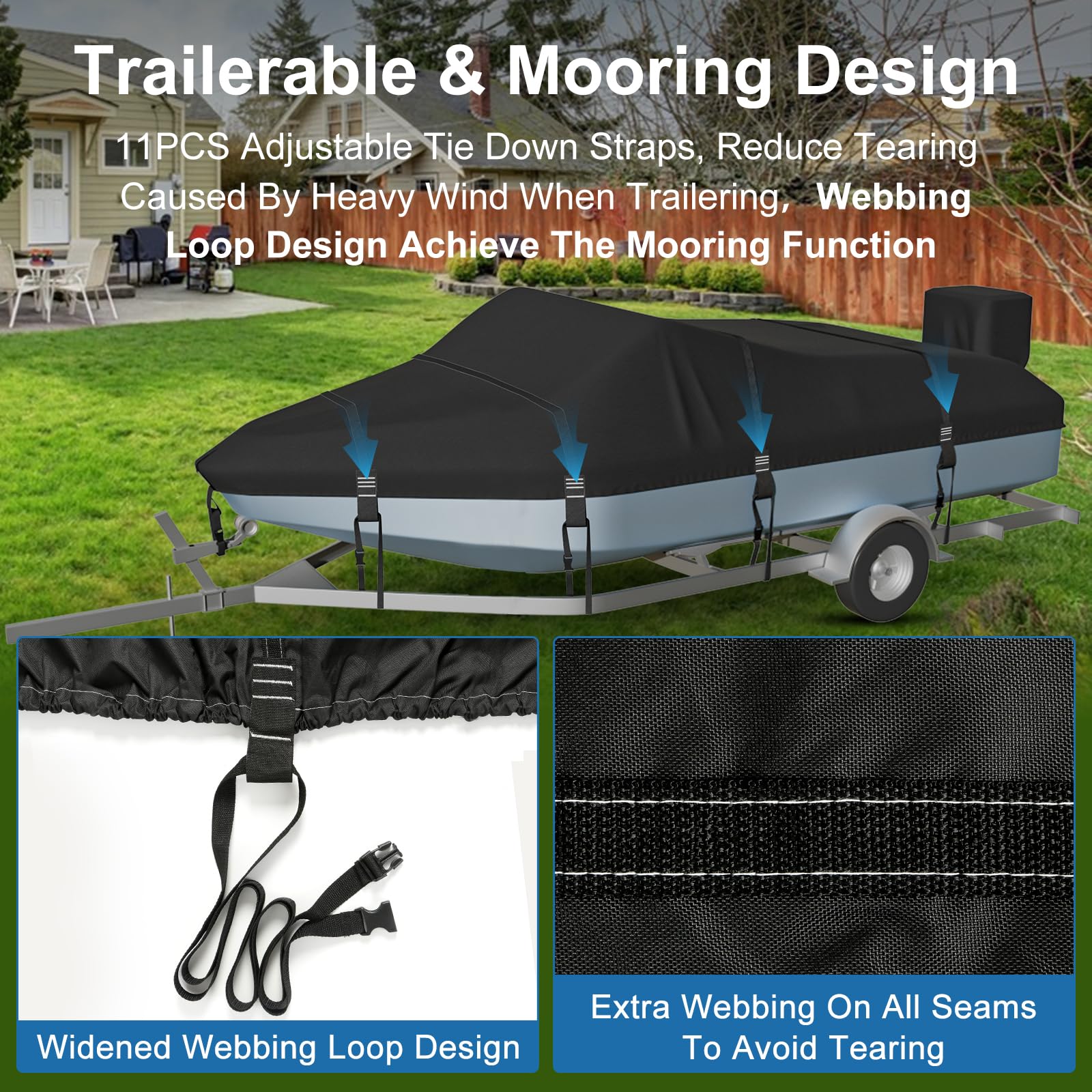 Heavy Duty 22'-24' Waterproof Boat Cover - 1200D Polyester for Fishing & Bass Boats - Outdoor Protection