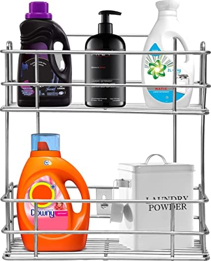 Stainless Steel Chrome Bathroom Detergent Holder & Multipurpose Rack - Wall or Cabinet Mount Organizer for Kitchen & Bathroom Accessories (Silver) | Perfect for Soap, Sponges & Cleaning Supplies Storage