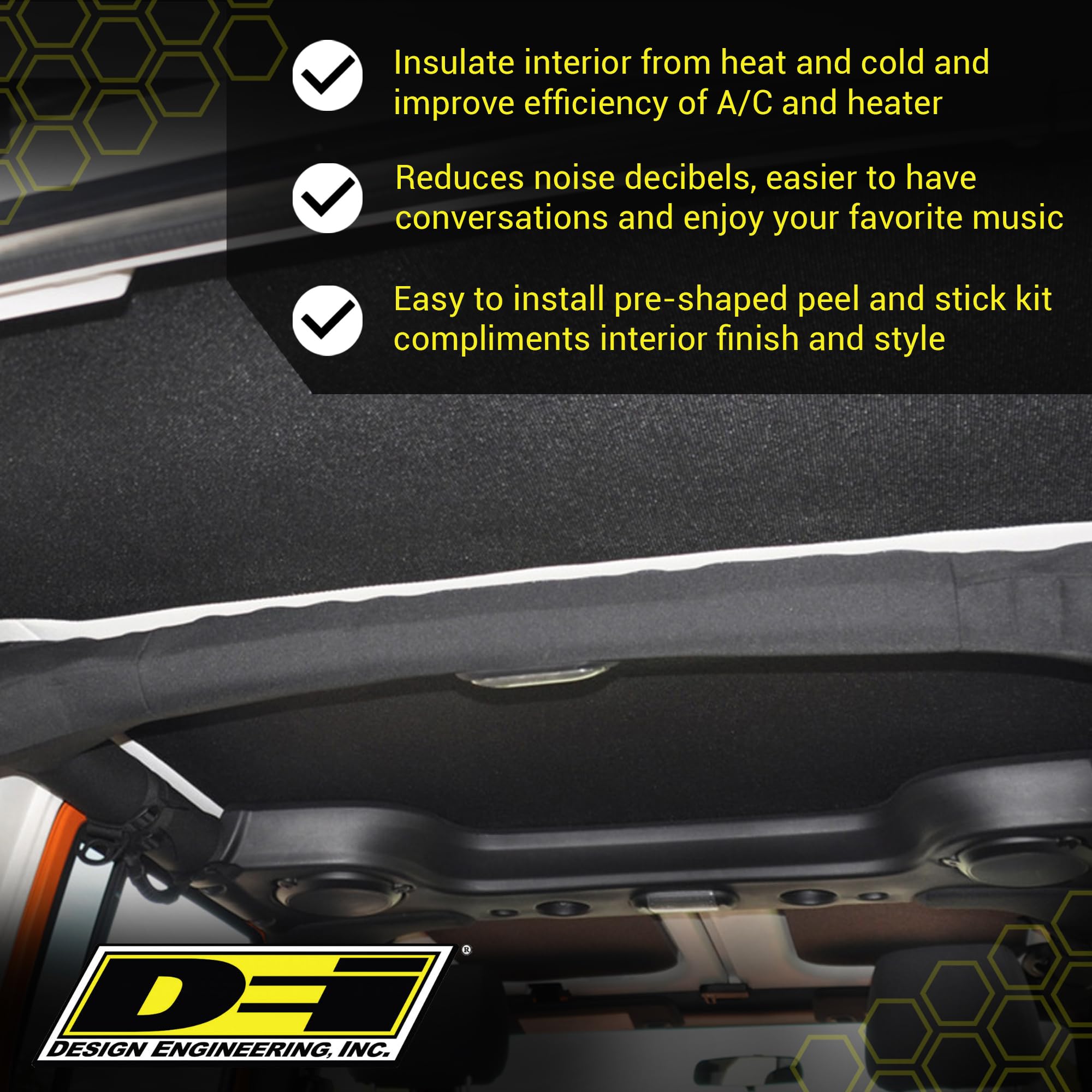 DESIGN ENGINEERING Sound Deadening and Insulating Headliner Kit for Jeep Gladiator JT (2020-2024) - Premium Noise Reduction & Thermal Insulation Accessories for Quieter Rides and Temperature Control