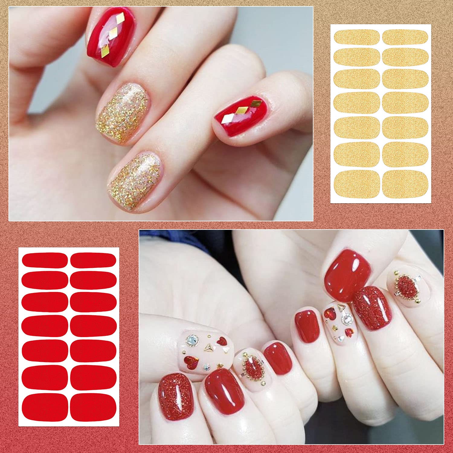 DANNEASY 16 Sheets Glitter Nail Polish Strips - Self Adhesive Nail Wraps & Stickers for Women - Gel Nail Art Accessories with Nail File & Cuticle Stick (Bright Colors) - Perfect for Parties, Weddings, Holidays & DIY Manicures at Home
