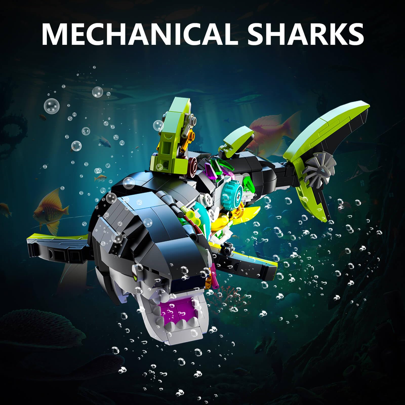 747-Piece Mechanical Sharks Building Blocks Set - Ocean Animal Toys for Kids, Teens & Adults Ages 8-16 | STEM Educational Toy for Creative Play & Home Decoration