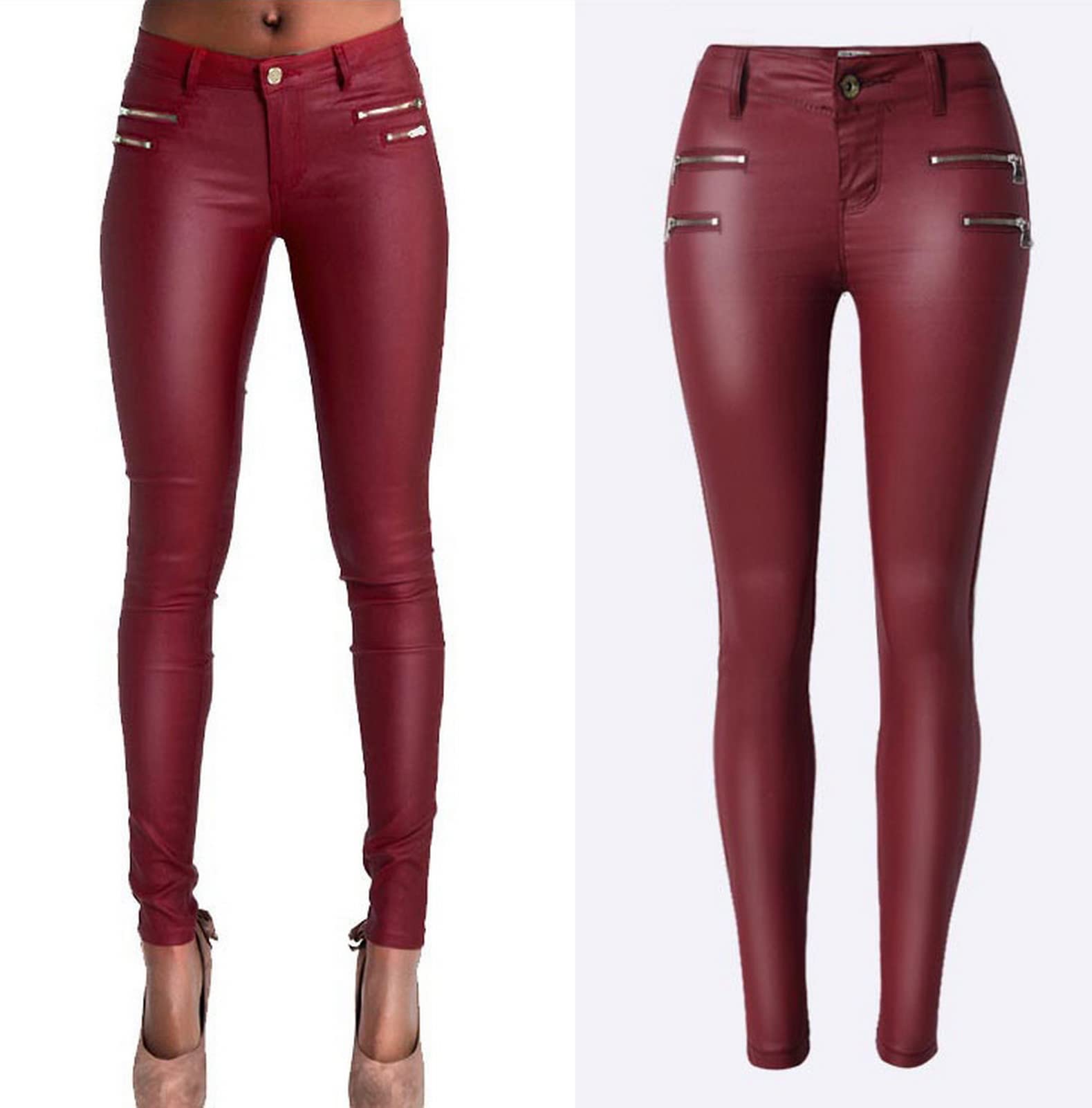 Women's Faux Leather Stretch Skinny Pants - High Waist PU Slim Pencil Pants for Biker & Casual Wear - Perfect for Night Out, Office & Everyday Fashion