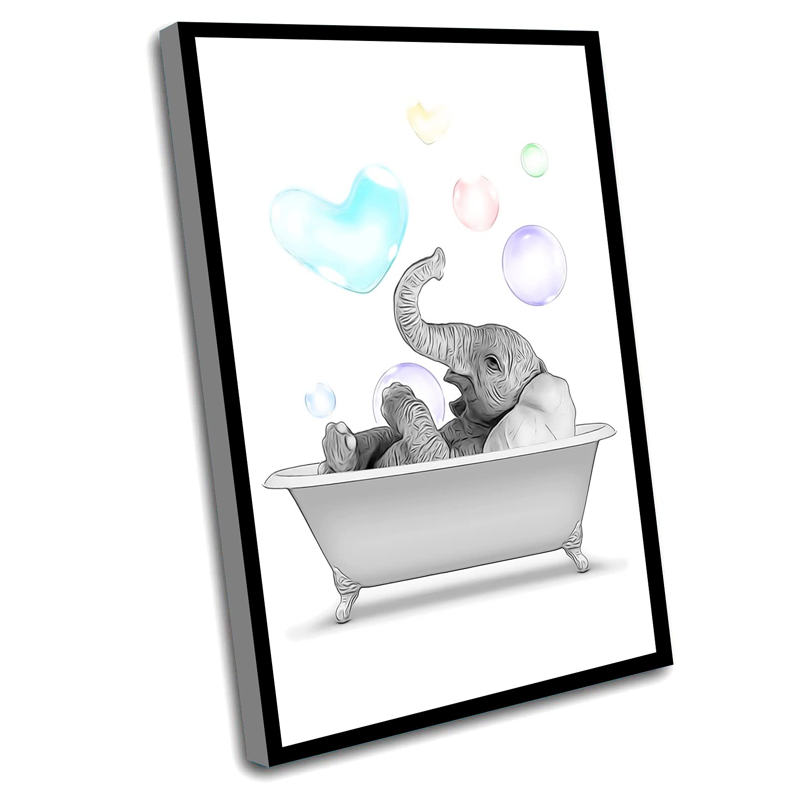 Boys Elephant Wall Art - 12x16 Inch Framed Canvas for Nursery & Bathroom Decor