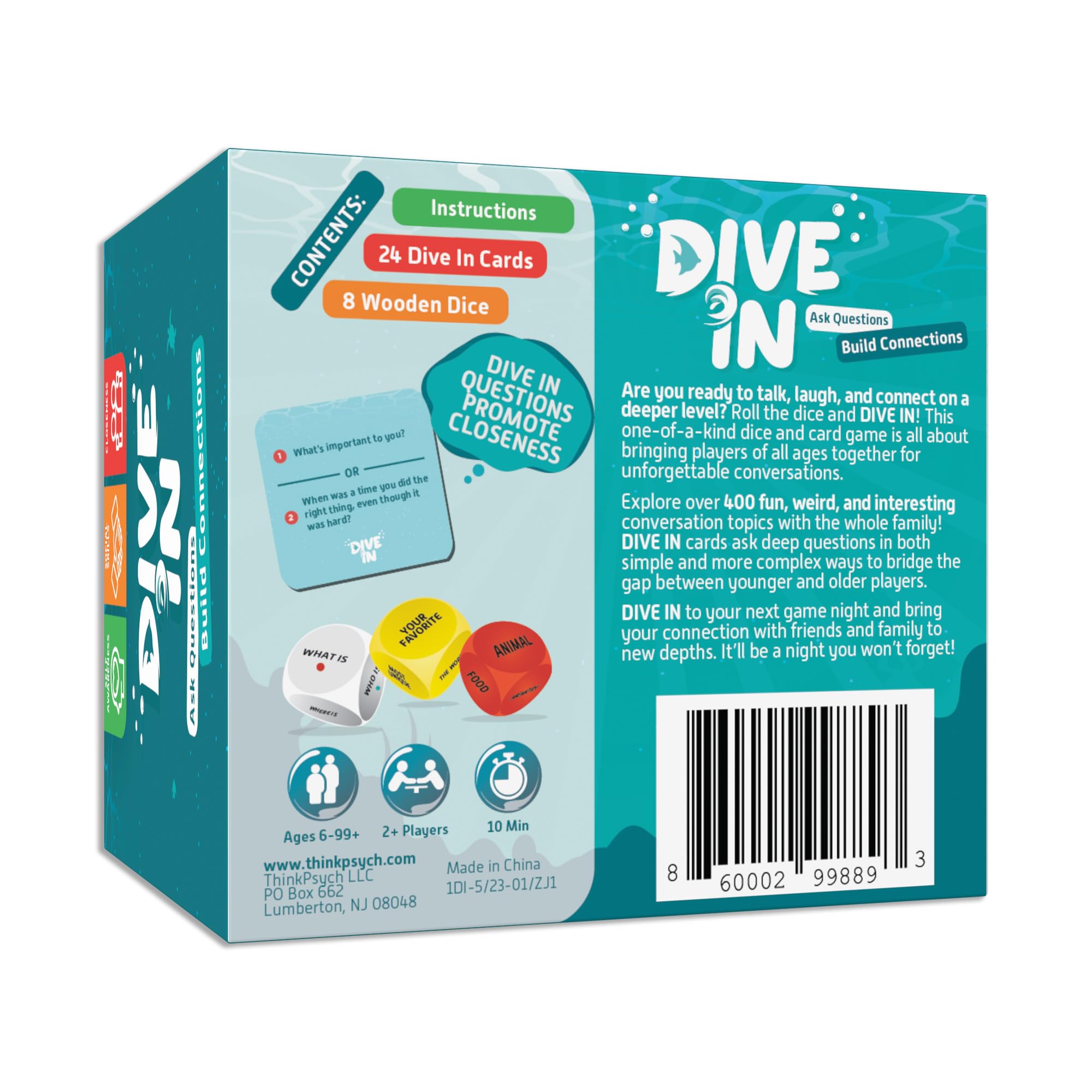 ThinkPsych SEL Conversation Dice Game with 400+ Topics for Kids & Teens | Social Emotional Learning Therapy Game for Home, School & Counseling | Play Therapy Toy for Ages 6-99 | Perfect for Family Game Nights & Classroom Activities