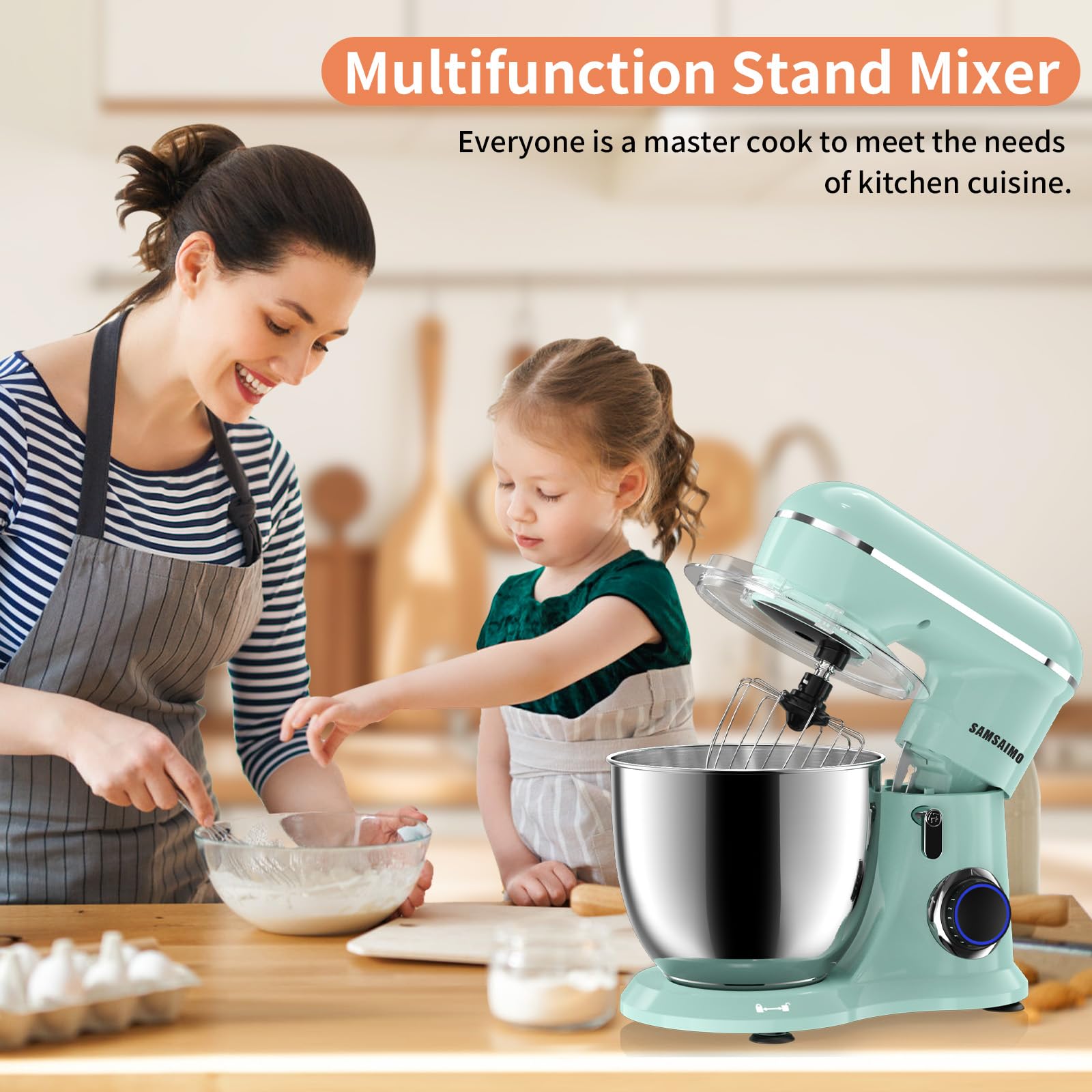 **660W 10-Speed 3-in-1 Electric Stand Mixer with Pulse Button, 6.5QT Bowl, Dough Hook, Beater & Whisk – Perfect for Baking, Whipping & Kneading – Ideal for Home Bakers & Cooking Enthusiasts (Agave Green)**