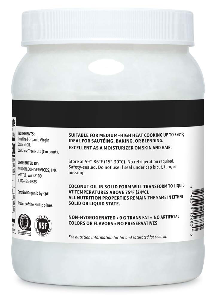 Happy Belly Organic Virgin Coconut Oil, Unrefined, Cold-Pressed, 54 fl oz (1 Pack) - Perfect for Cooking, Baking, Skin & Hair Care, Keto & Paleo Diets