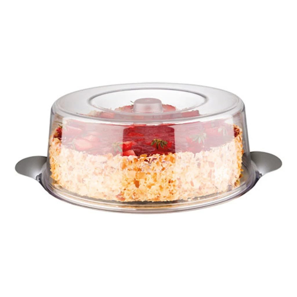 Stainless Steel Cake Plate with Polystyrene Cover - 300mm Diameter x 110mm Height - Durable Cake Container for Birthday, Wedding & Party Dessert Display