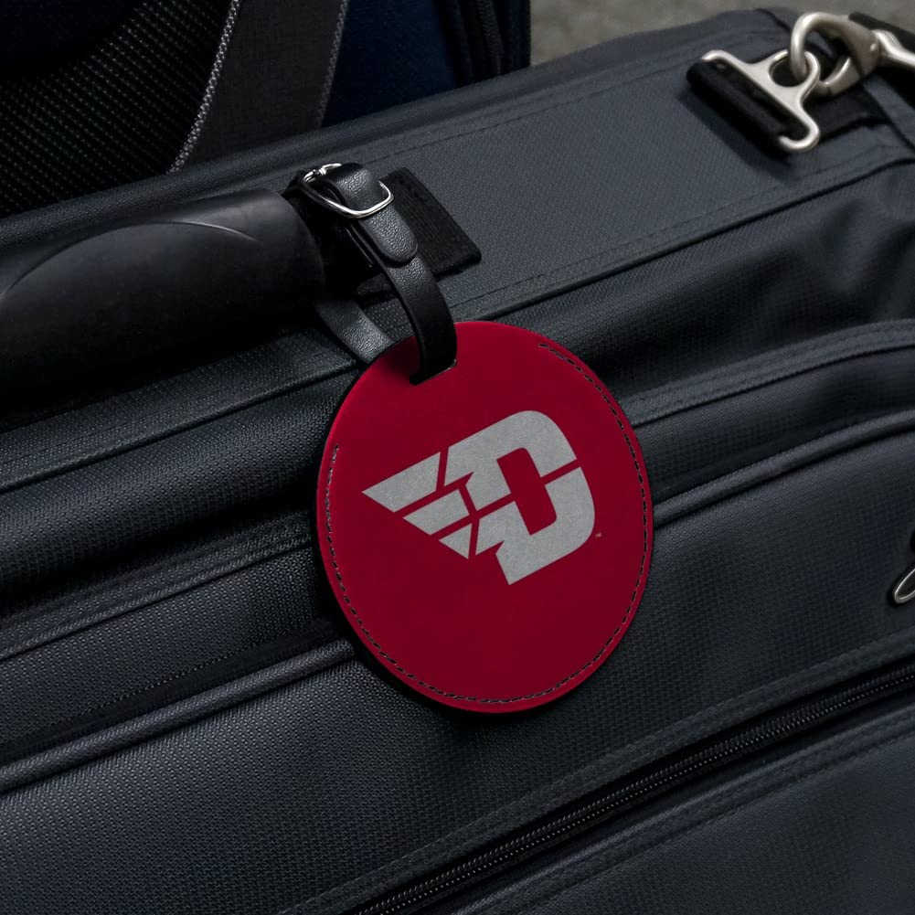 University of Dayton Flyers Logo Round Leather Luggage Tag - Personalized Carry-On ID Tag for Travel, Suitcase & Backpack Identification - Perfect for Alumni, Students & Fans
