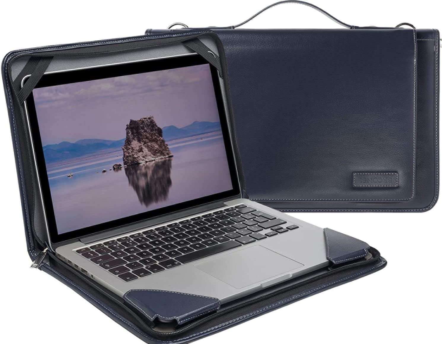 Broonel Genuine Blue Leather Laptop Messenger Bag for LG gram 16Z90Q - 16 Inch Business Laptop Briefcase - Perfect for Work, Travel & School Commute