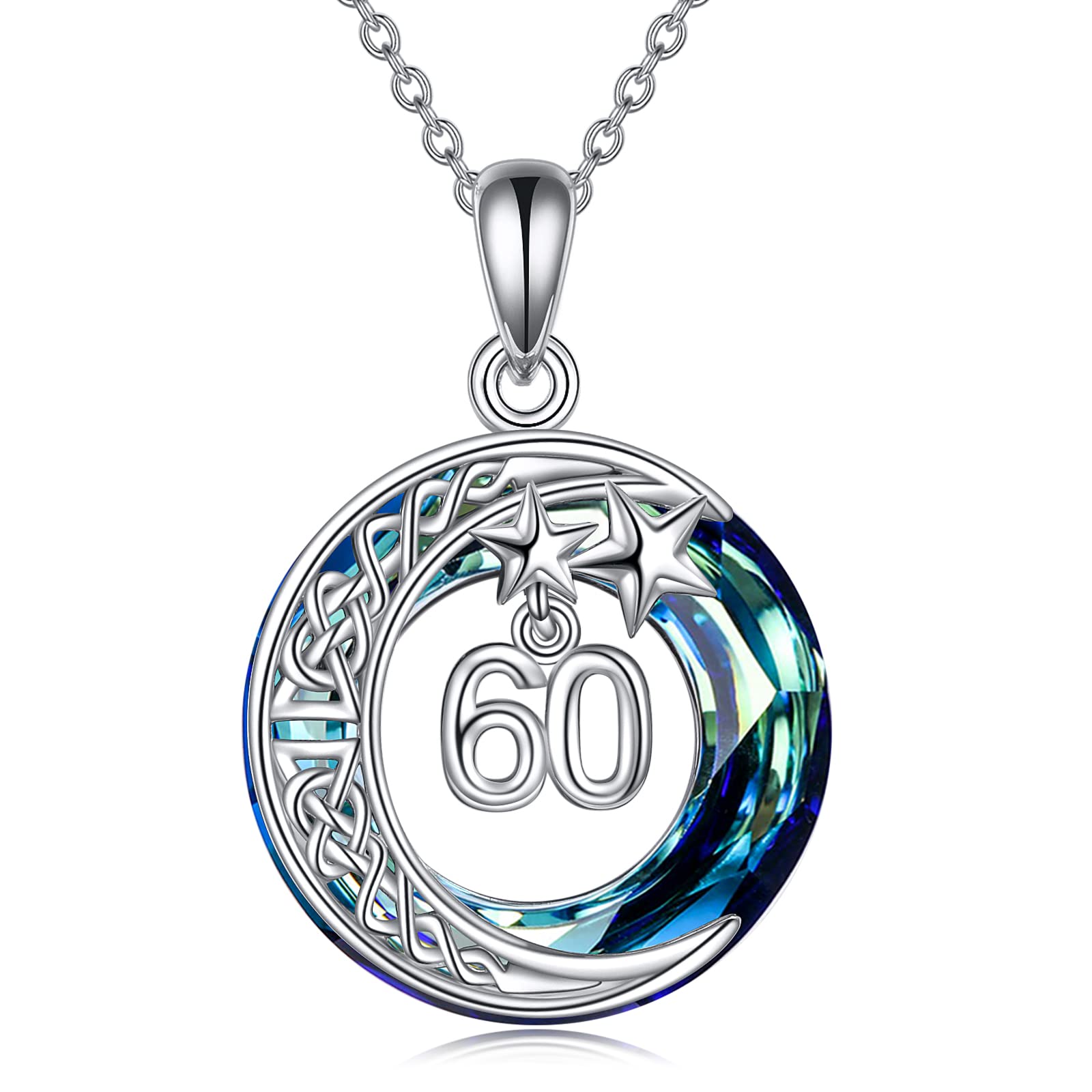 925 Sterling Silver Crescent Moon Necklace with Blue Crystal - Elegant Moon Star Pendant Jewelry for Women, Perfect Christmas & Birthday Gift for Her, Mom, Wife, Girlfriend | Ideal for Date Nights, Anniversaries & Special Occasions