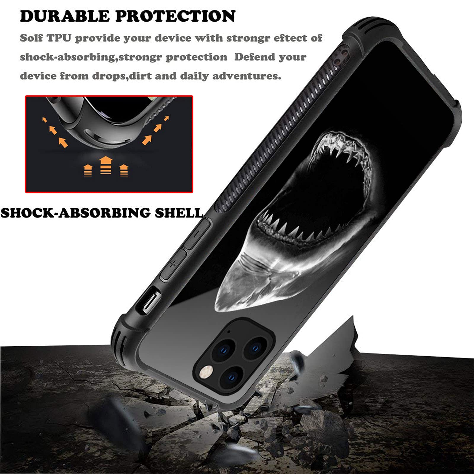 Shockproof iPhone 12 Mini Case for Girls - Ocean Shark Mouth Graphic Design, Anti-Scratch Hard PC Back Cover | Perfect for School, Travel & Everyday Protection