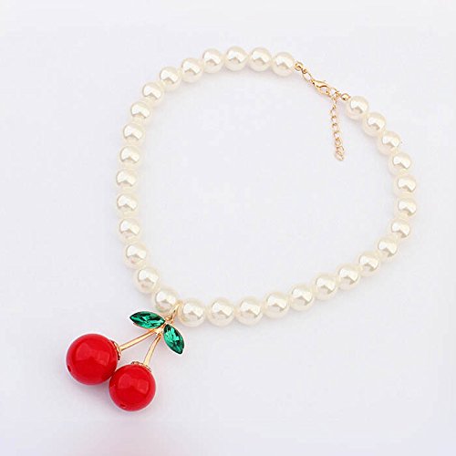 Elegant Pearl Cherry Collarbone Necklace for Women - Gold Initial Pendant Fashion Jewelry | Perfect for Parties, Weddings & Everyday Wear