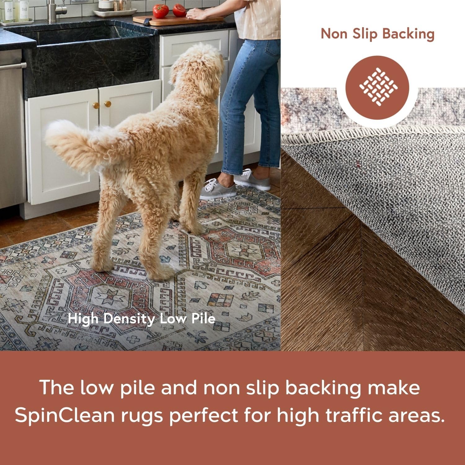 nuLOOM 8' Round Washable Area Rug - Stain Resistant & Non-Slip Backing - Jacquie Peach Design - Perfect for Living Room, Bedroom, Dining Room - Easy to Clean & Low Profile for High Traffic Areas